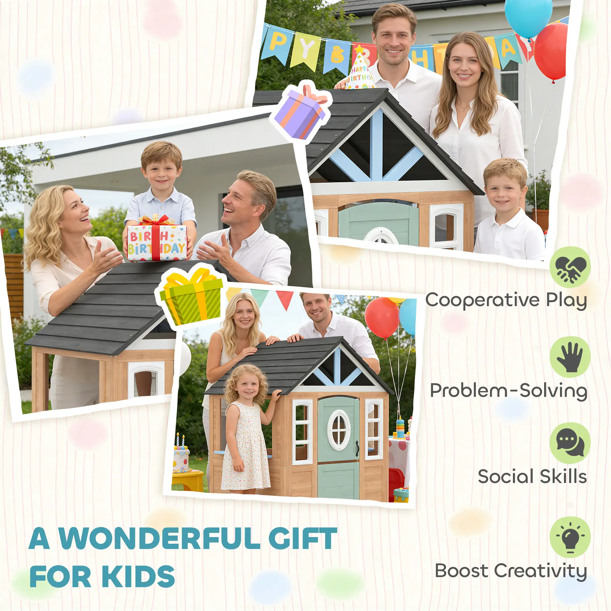 Kids Outdoor Playhouse, Wooden Cottage With Pet Door, Play Kitchen - Image 9