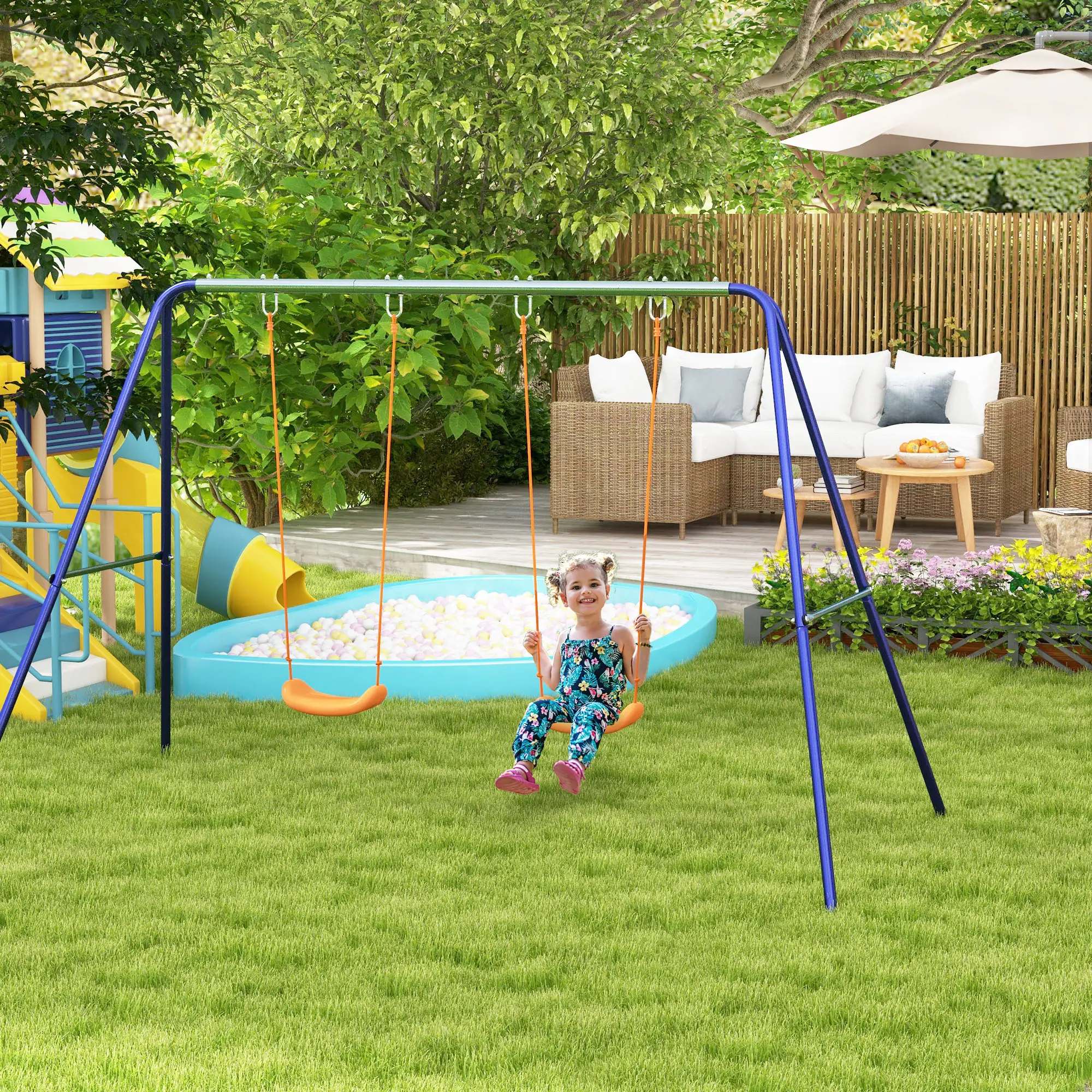 Kids Outdoor Swing Set, Metal Frame, Double Seats, Ages 3-8 - Image 8