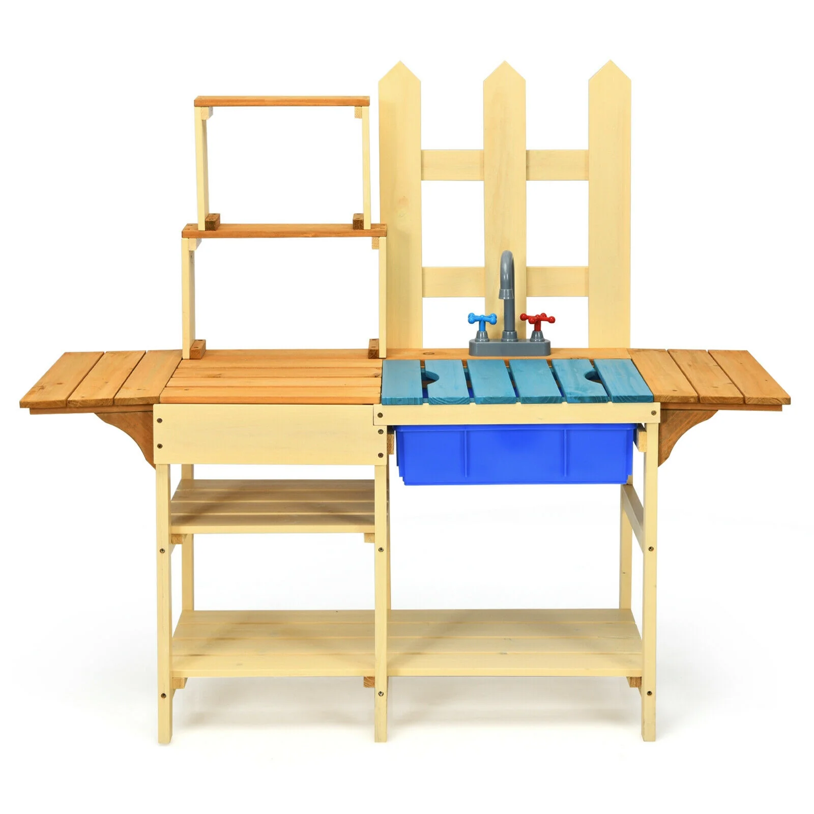 Kids Outdoor Wooden Pretend Cook Kitchen Playset Toy, Natural - Image 10