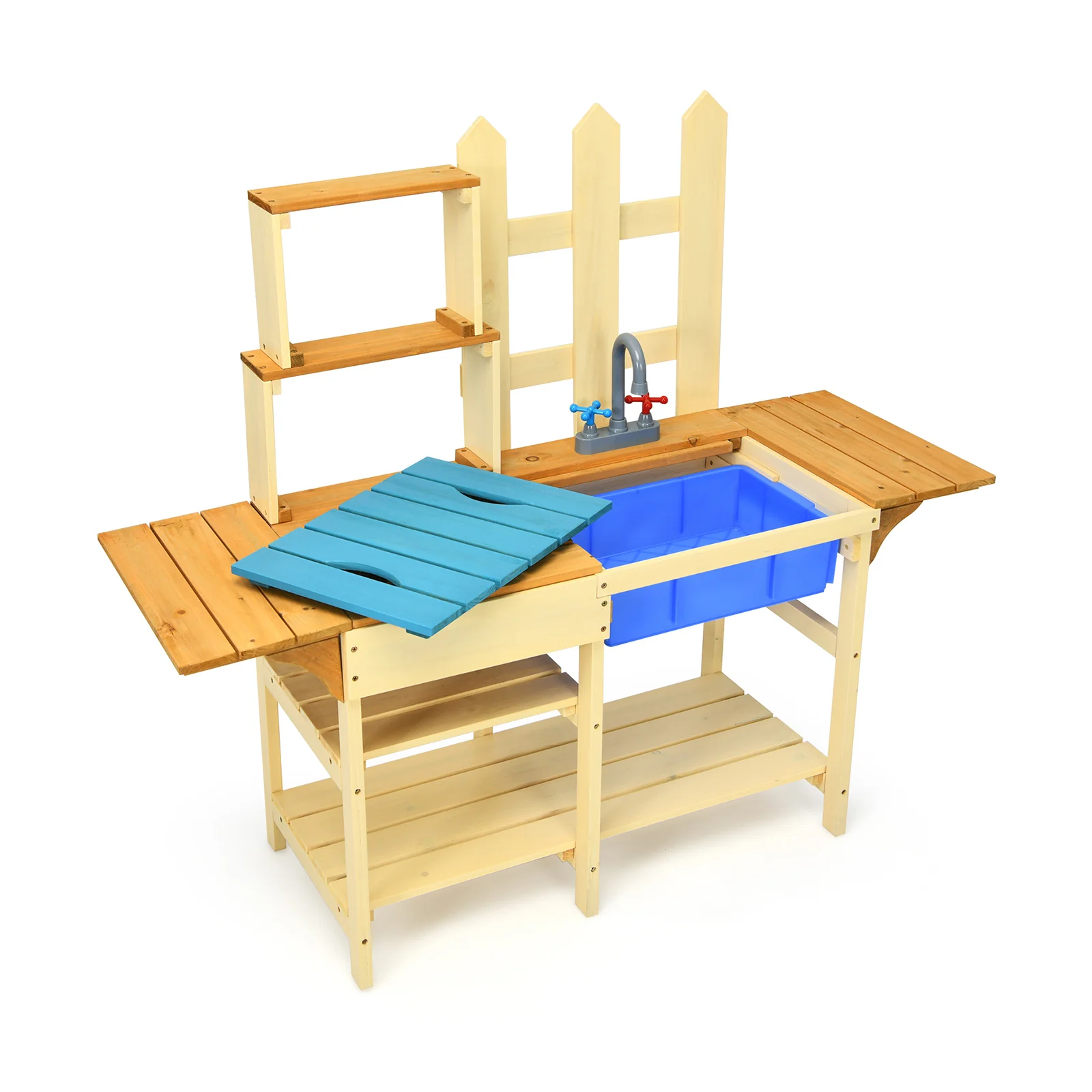 Kids Outdoor Wooden Pretend Cook Kitchen Playset Toy, Natural - Image 4
