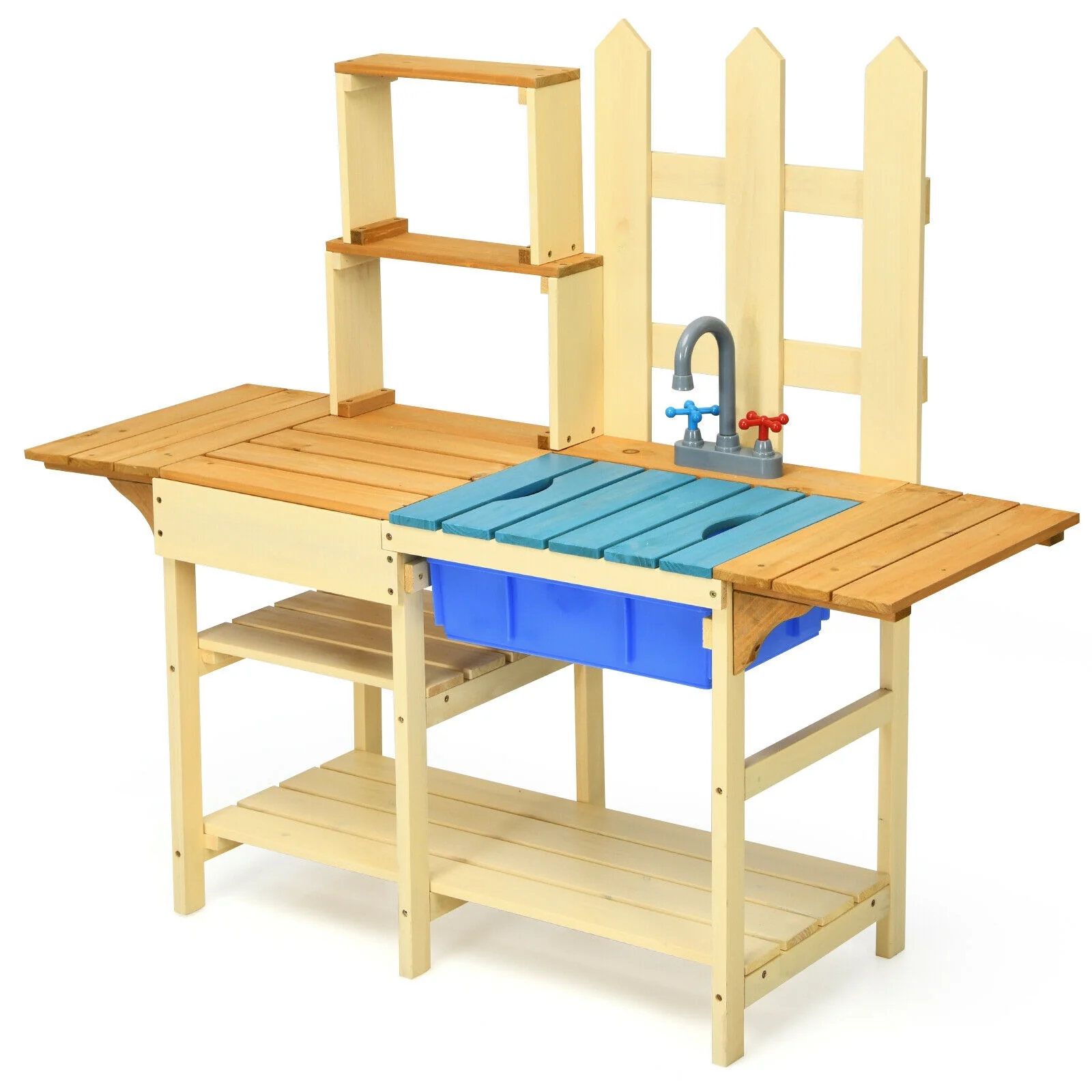 Kids Outdoor Wooden Pretend Cook Kitchen Playset Toy, Natural - Image 5