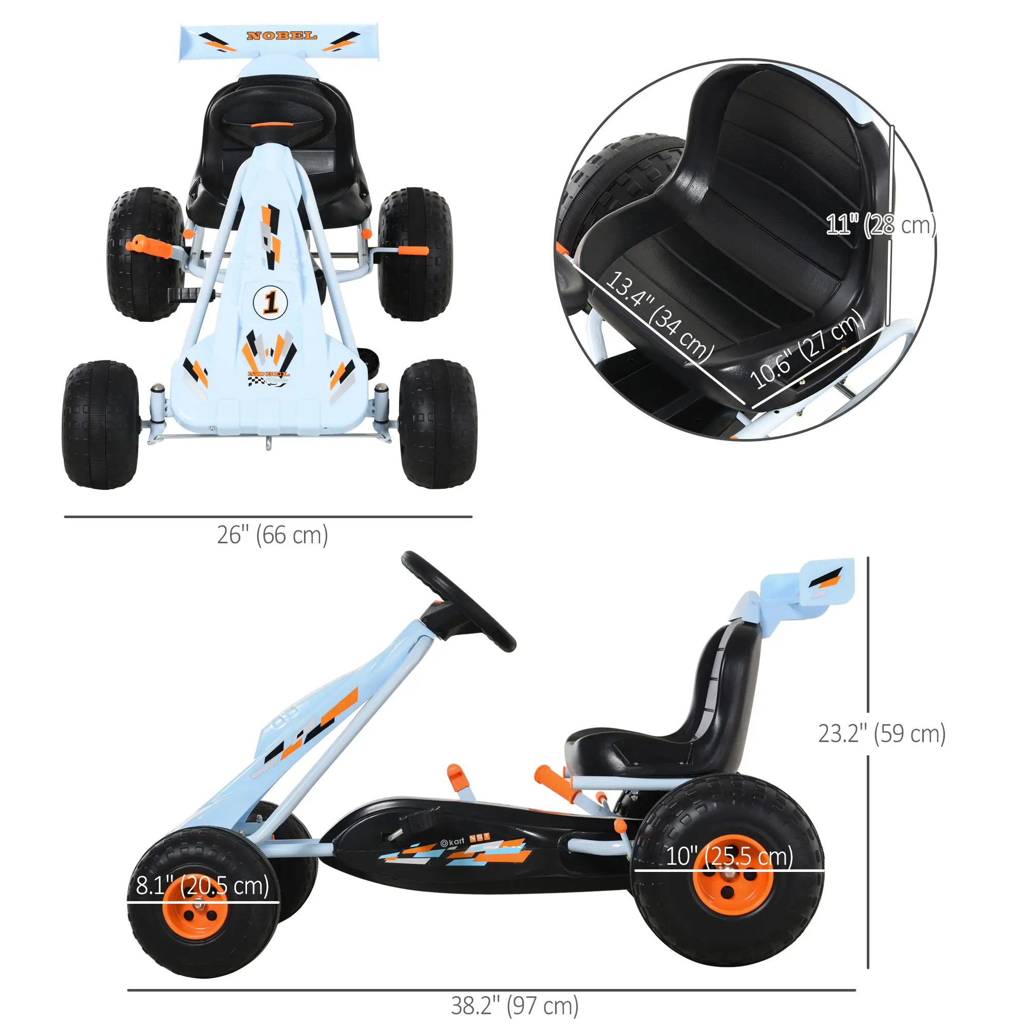 Kids Pedal Go Kart, 4 Wheel Ride on Car, Adjustable Seat, Handbrake, 3-6 Years - Image 3
