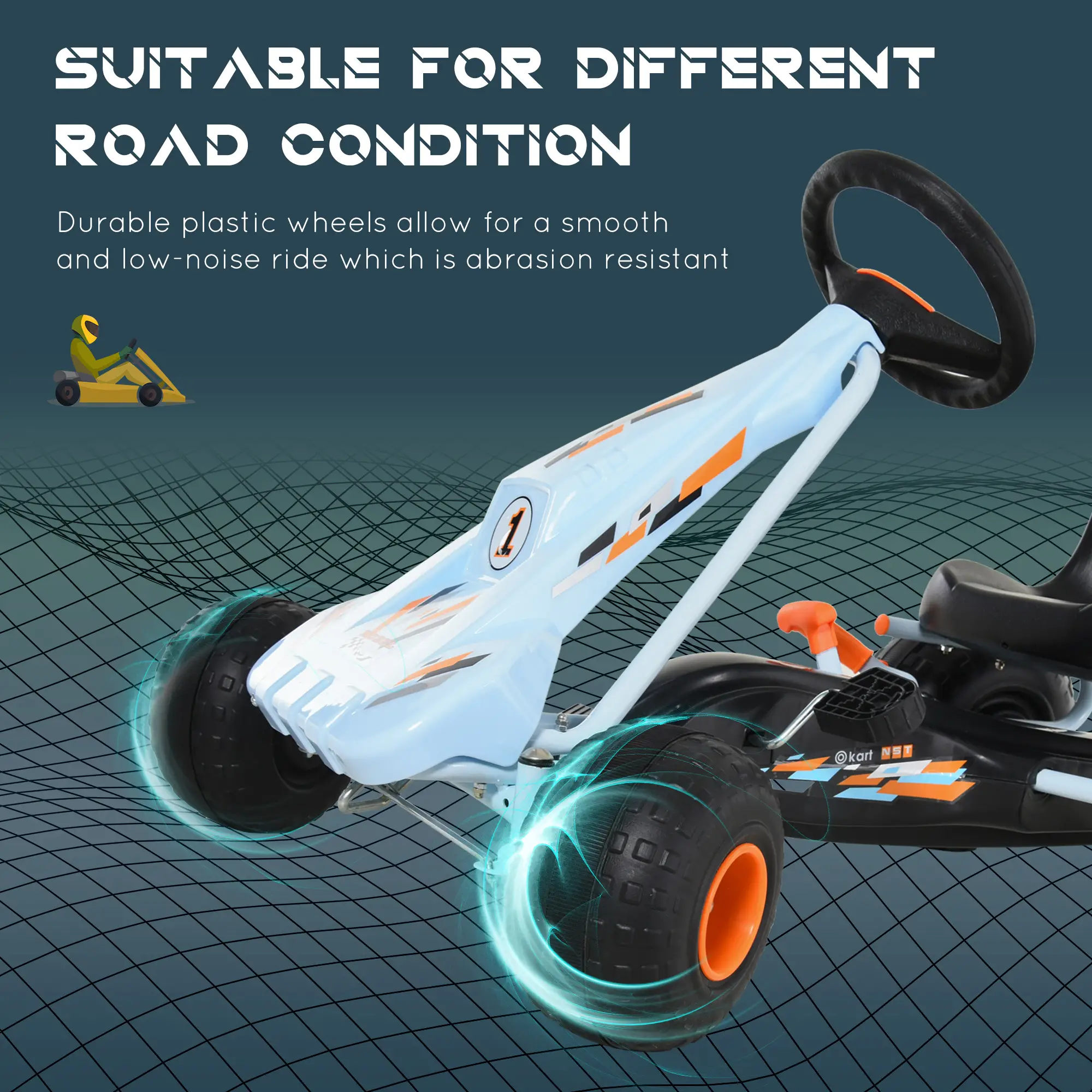Kids Pedal Go Kart, 4 Wheel Ride on Car, Adjustable Seat, Handbrake, 3-6 Years - Image 6