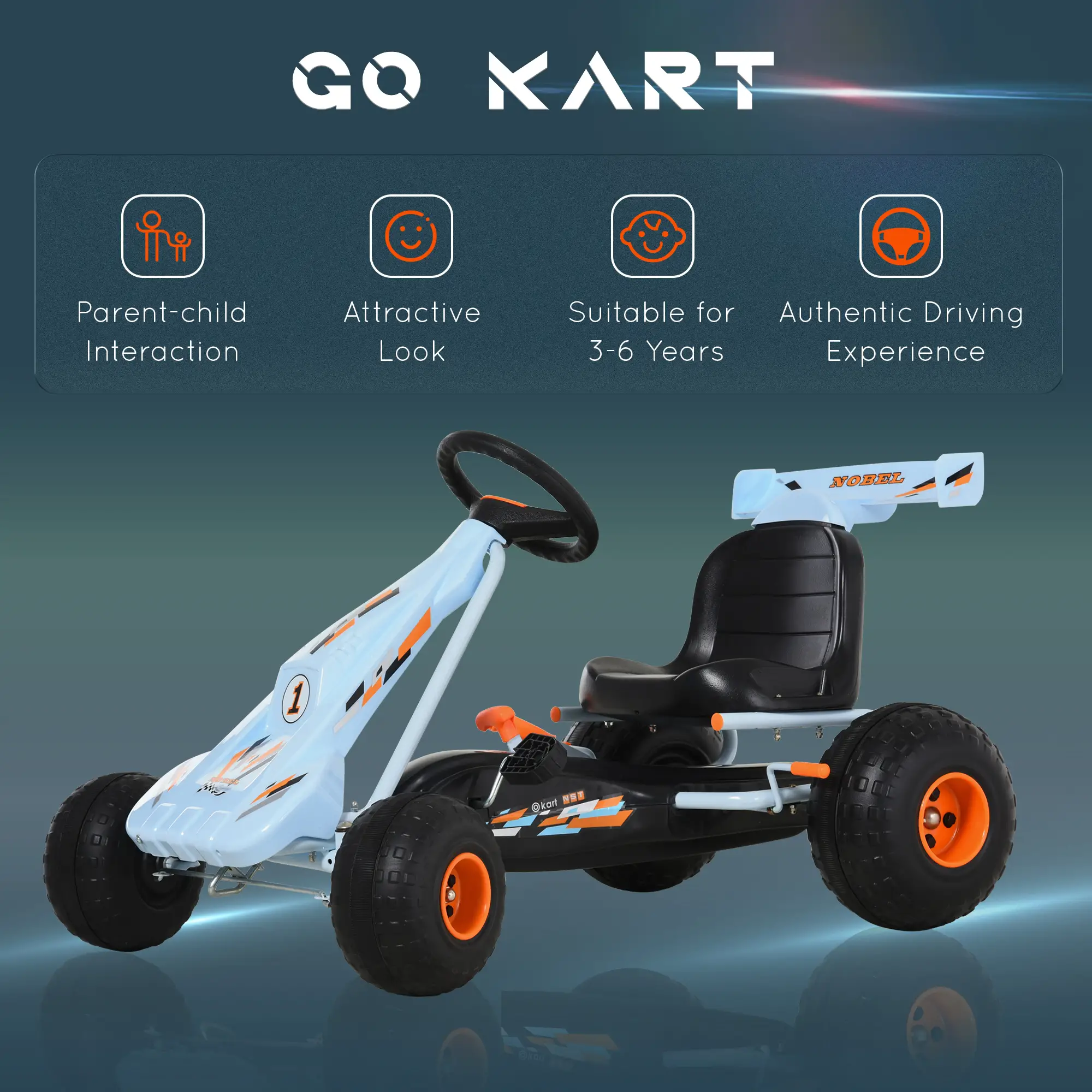 Kids Pedal Go Kart, 4 Wheel Ride on Car, Adjustable Seat, Handbrake, 3-6 Years - Image 7