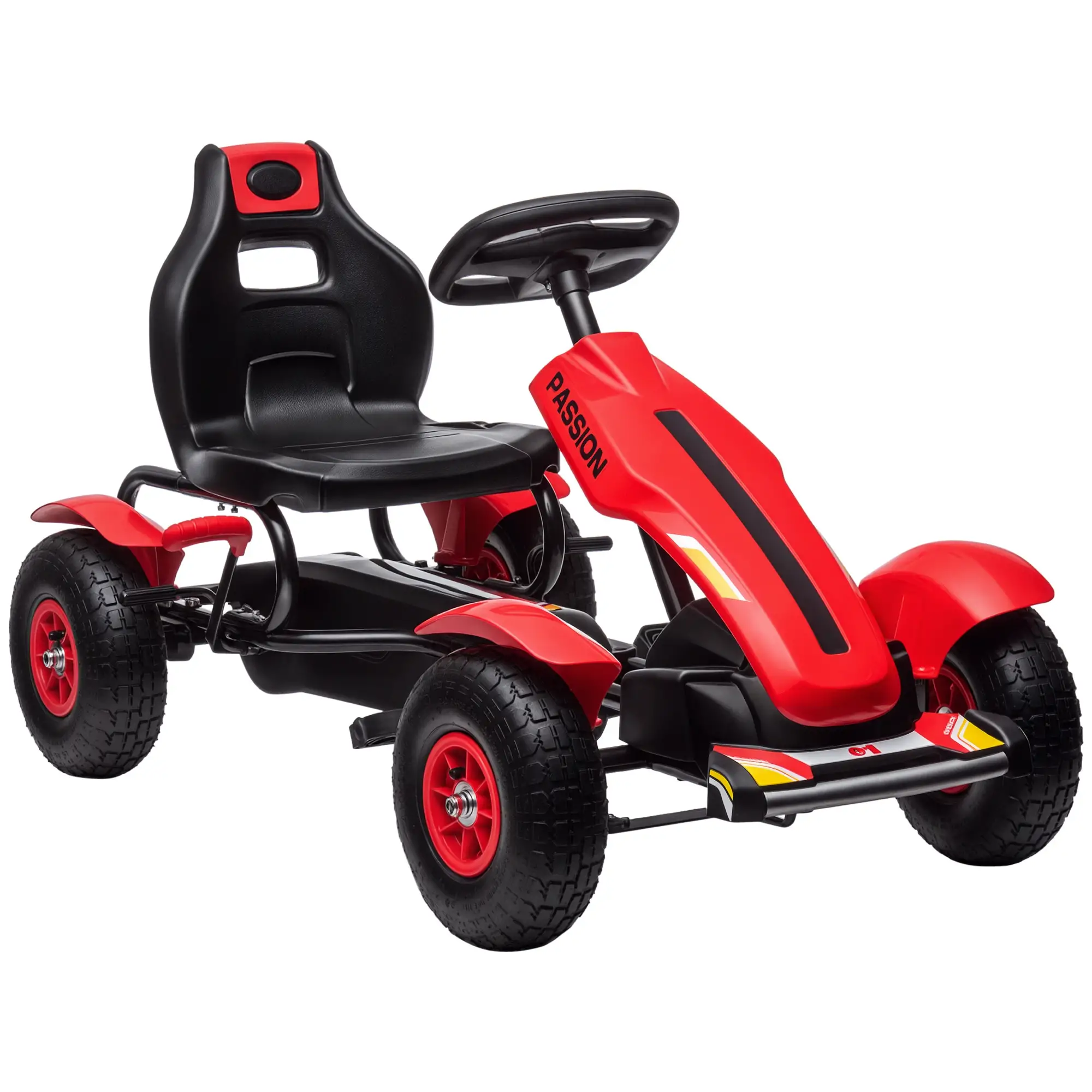 Kids Pedal Go Kart, Adjustable Bucket, Handbrake, 4 Rubber Wheels, Red - Image 11