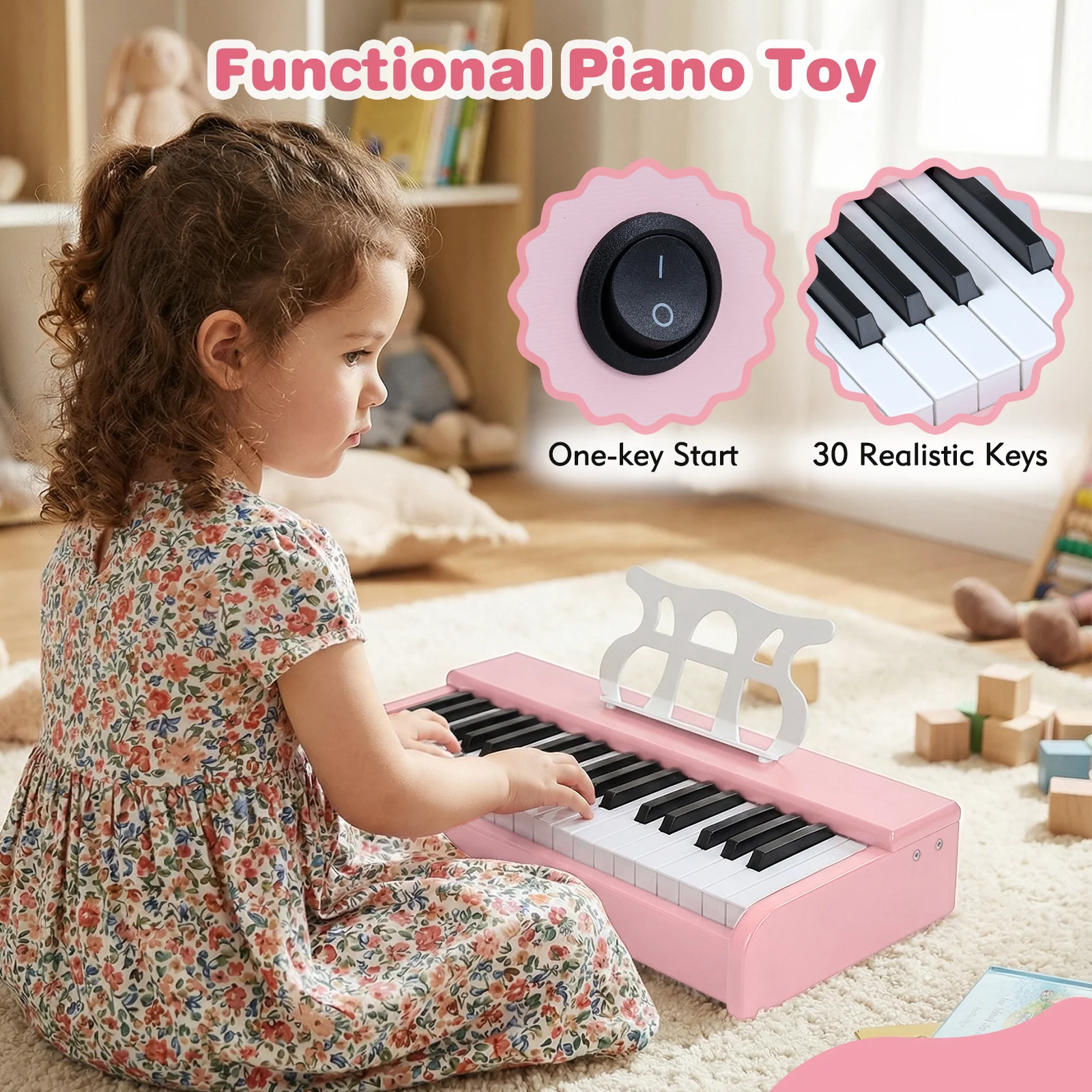 Kids Piano Keyboard 30 Keys Digital Piano with Music Stand for 3+ Years Old Beginners, Pink - Image 7