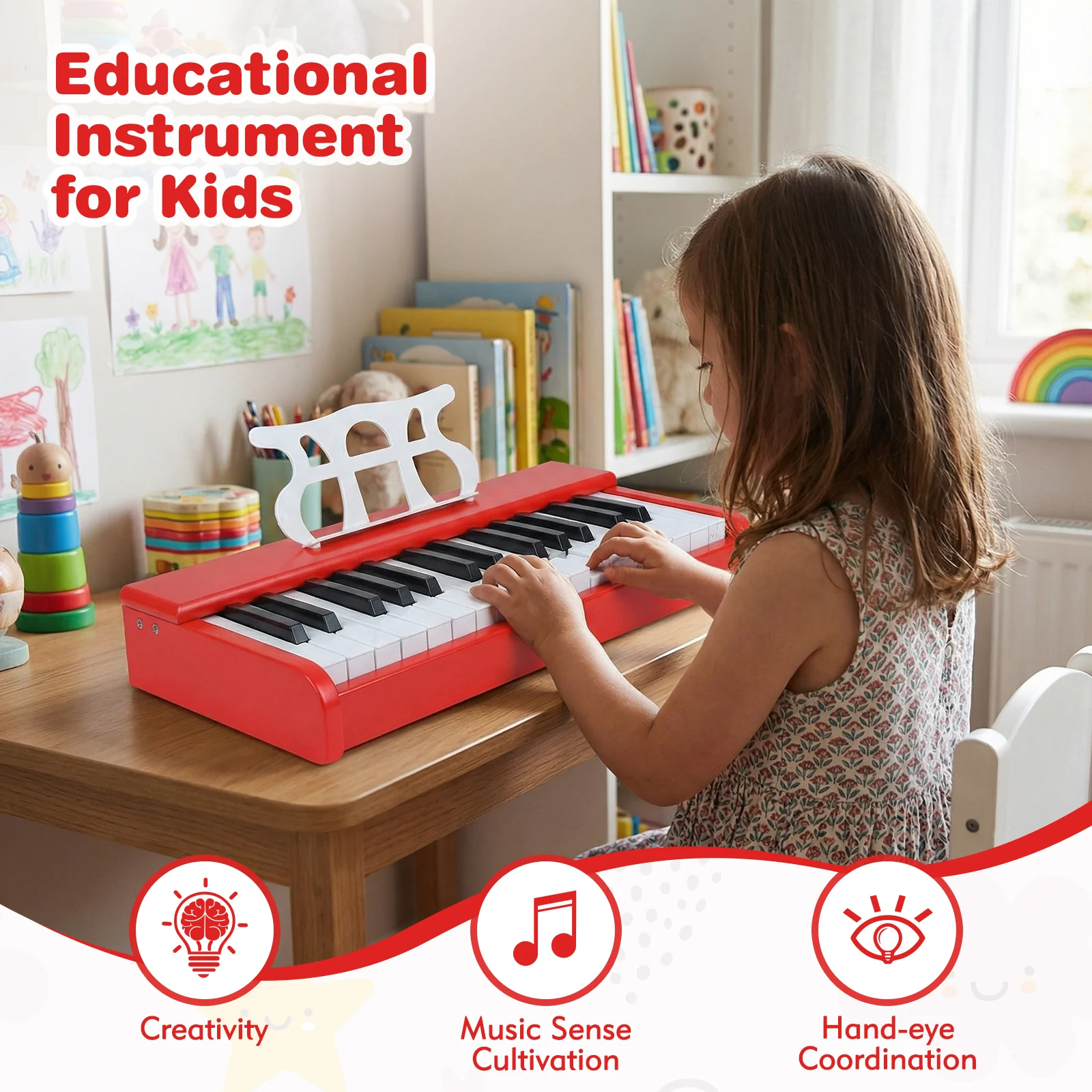 Kids Piano Keyboard 30 Keys Digital Piano with Music Stand for 3+ Years Old Beginners, Red - Image 10
