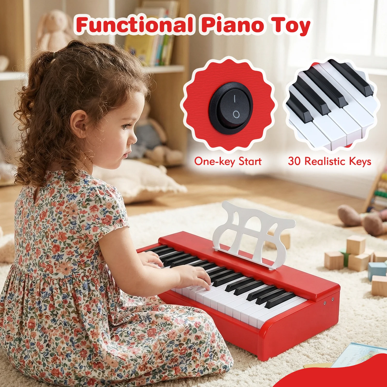 Kids Piano Keyboard 30 Keys Digital Piano with Music Stand for 3+ Years Old Beginners, Red - Image 7