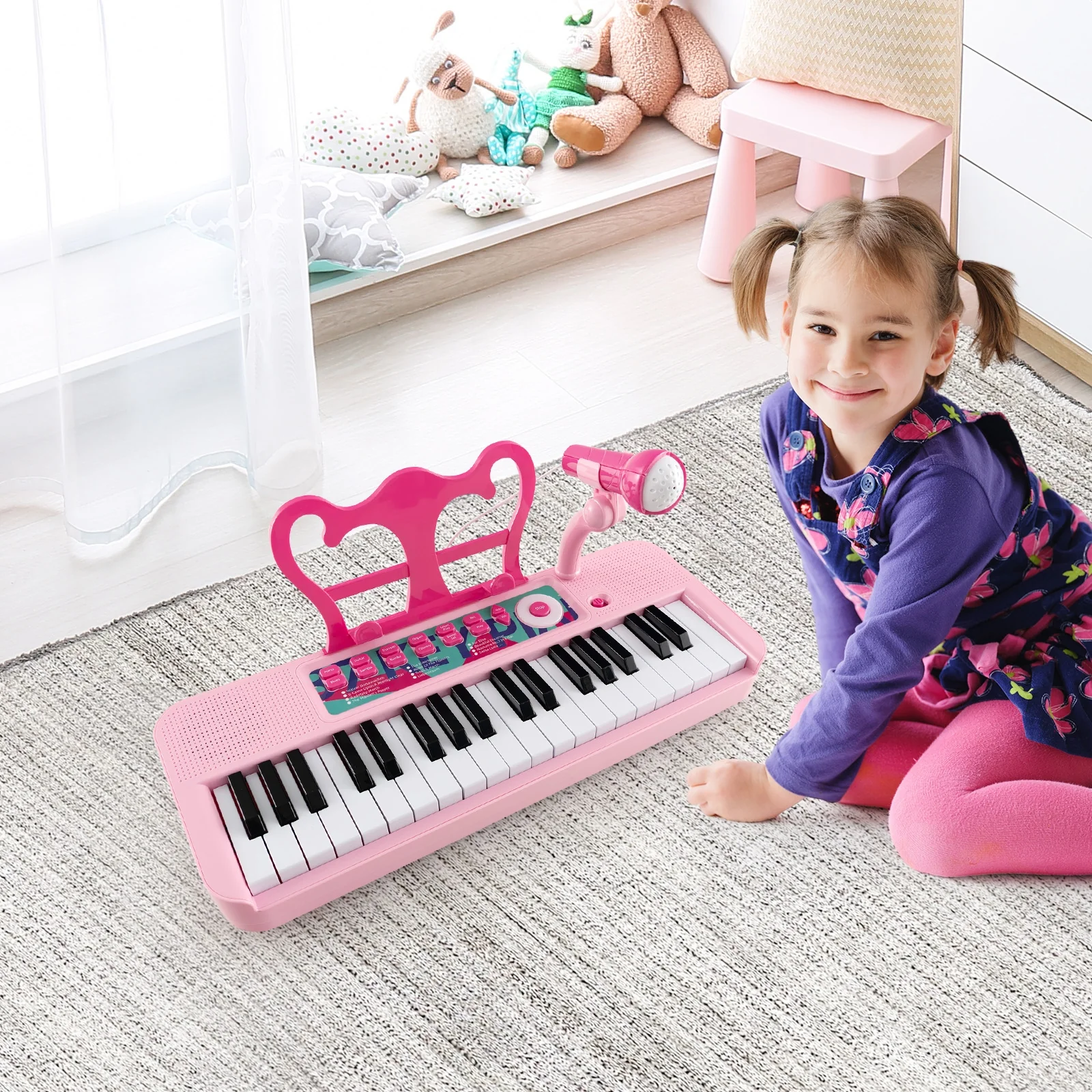 Kids Piano Keyboard 37-Key, With Microphone For 3+ Years, Pink - Image 3
