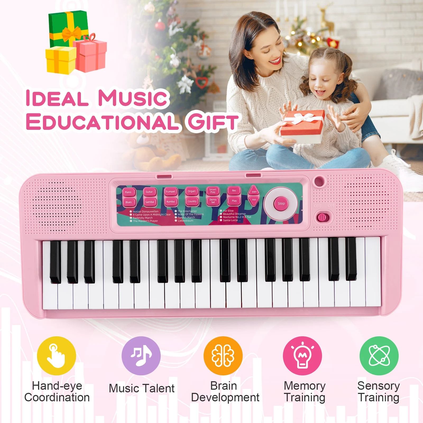Kids Piano Keyboard 37-Key, With Microphone For 3+ Years, Pink - Image 7