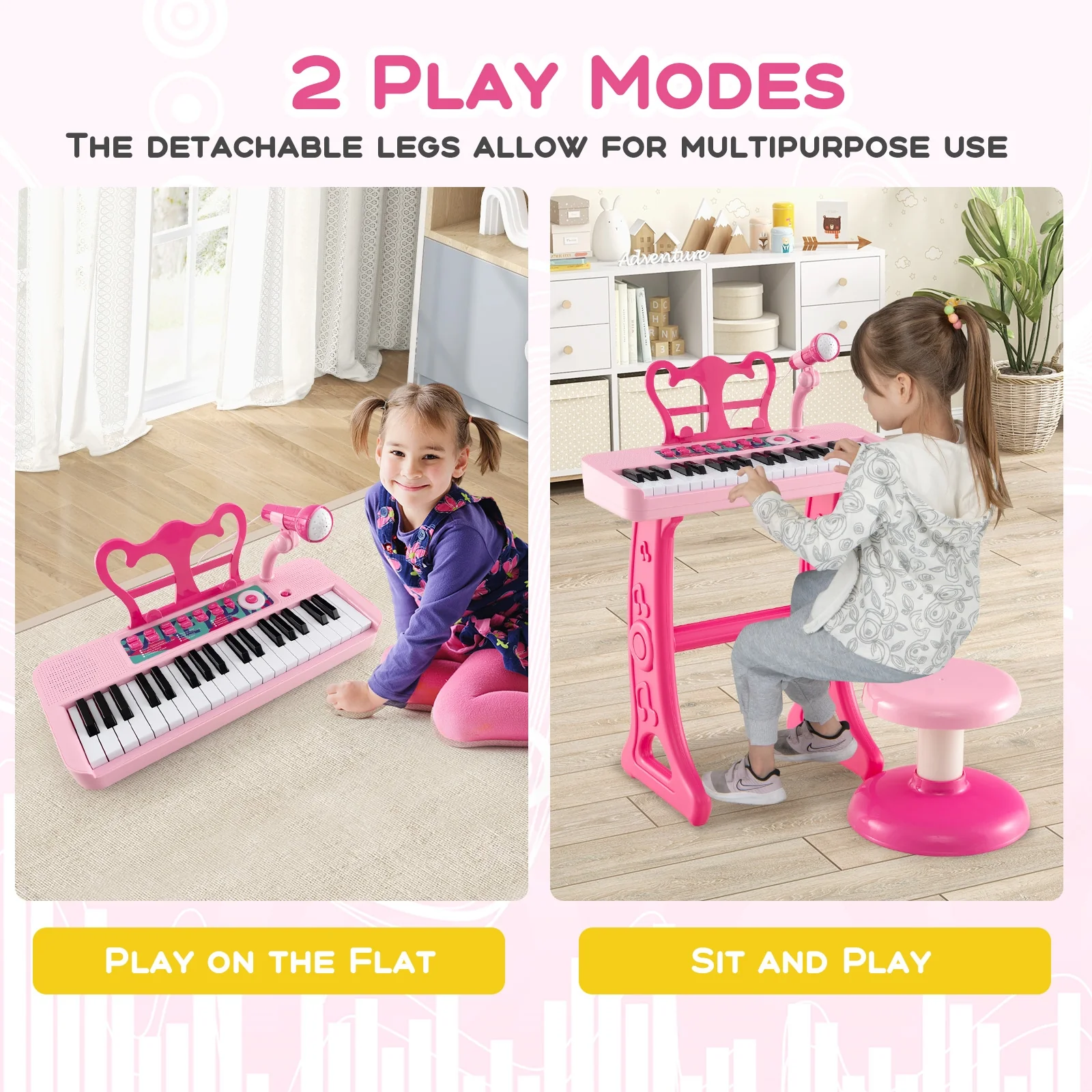 Kids Piano Keyboard 37-Key, With Microphone For 3+ Years, Pink - Image 8