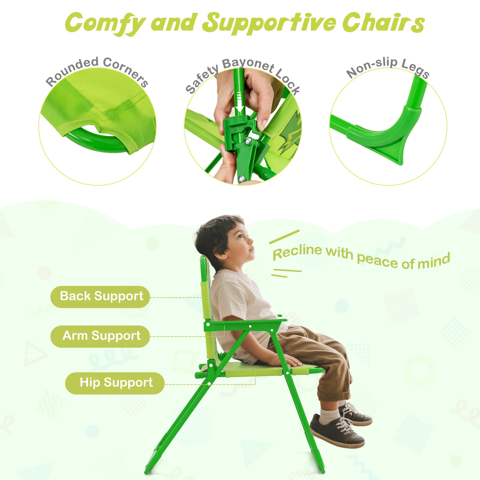 Kids Picnic Set, 2 Folding Chairs, Adjustable Umbrella, Light Green - Image 10