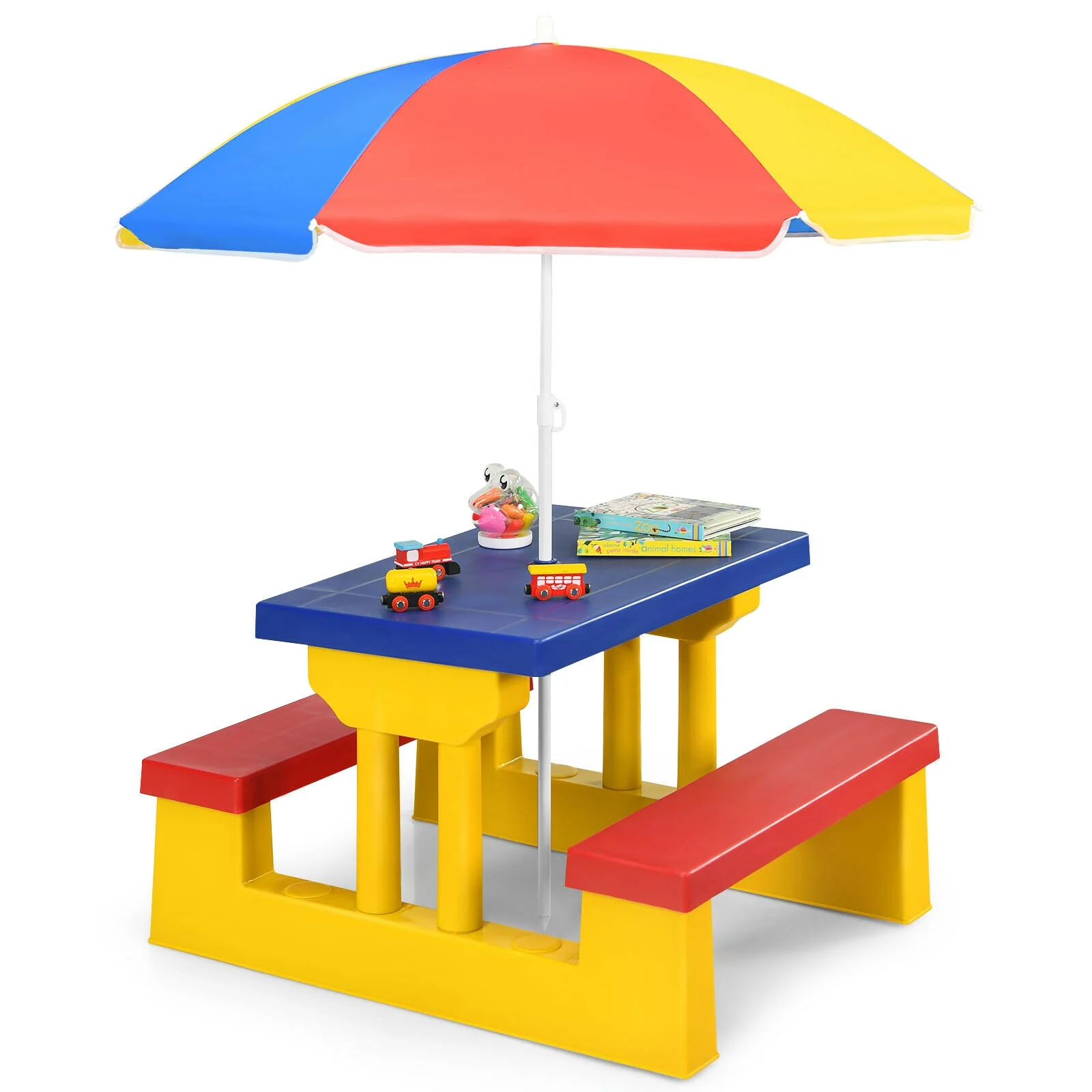 Kids Picnic Table And Bench Set, With Umbrella, Yellow - Image 4