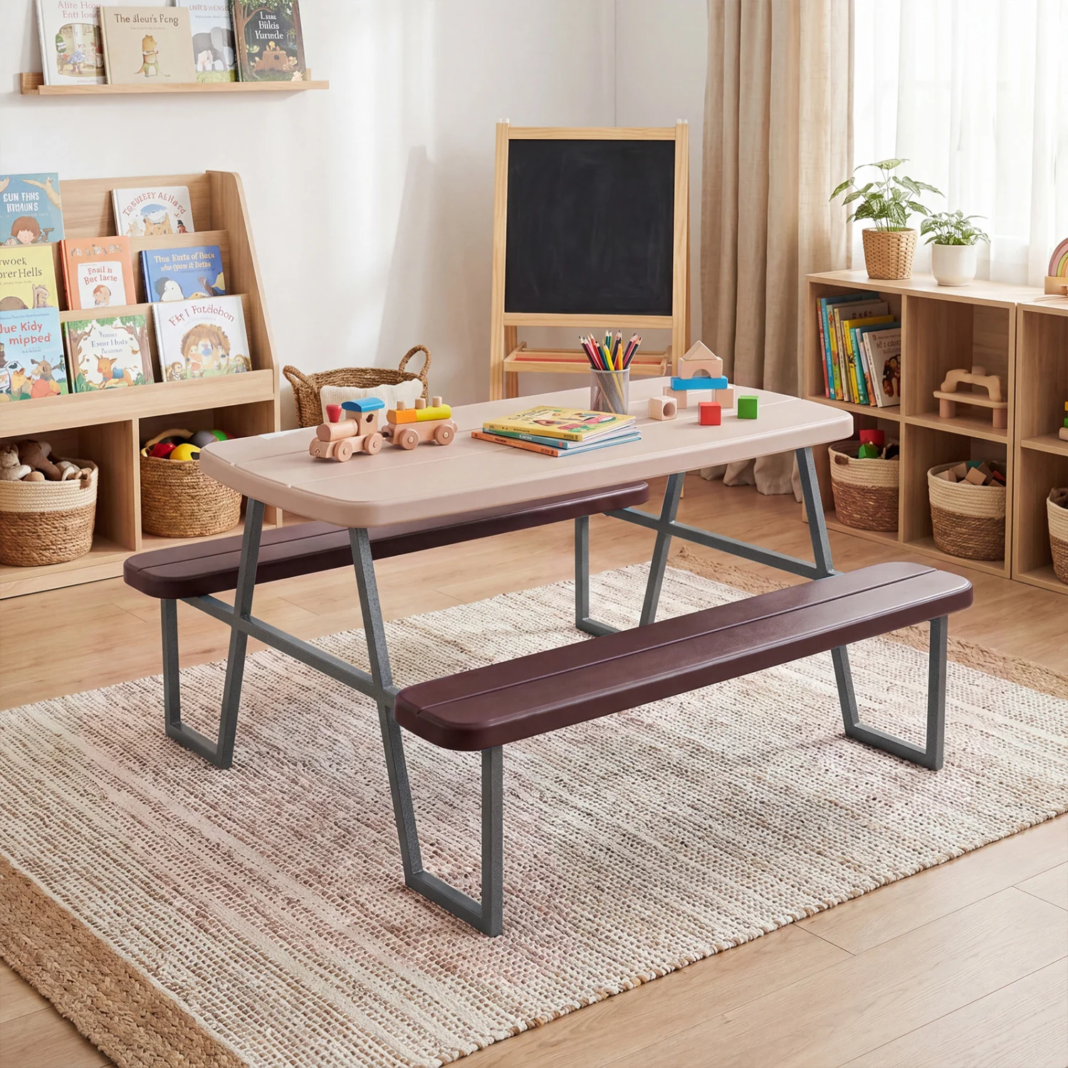 Kids Picnic Table with Benches, Brown - Image 6