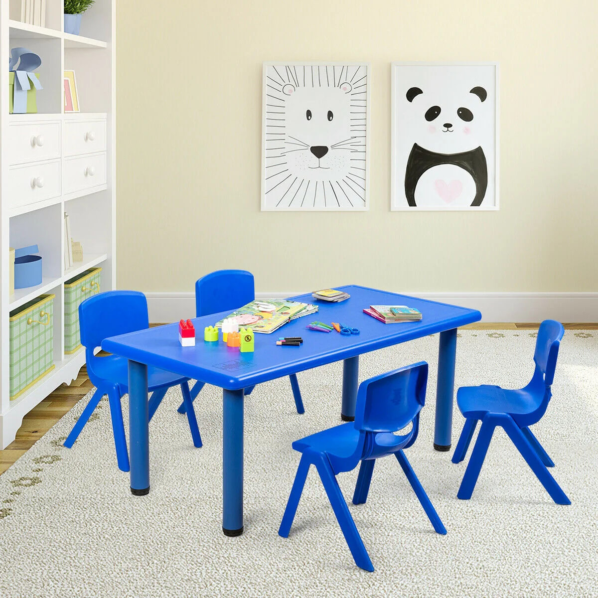 Kids Plastic Rectangular Play Table, Blue - Image 2