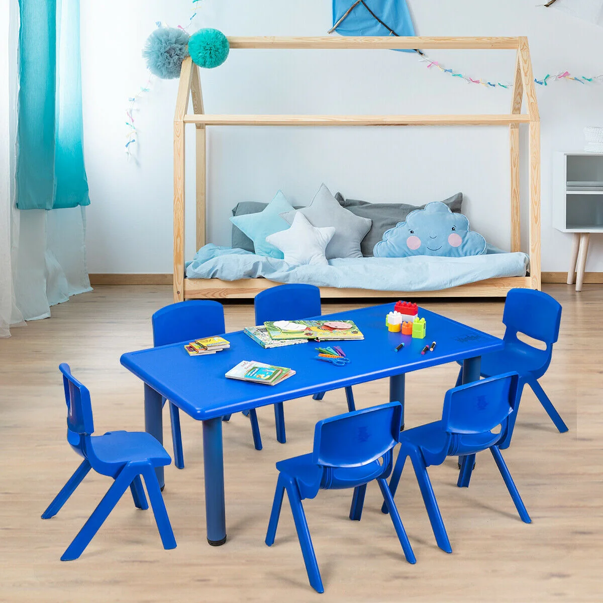 Kids Plastic Rectangular Play Table, Blue - Image 3