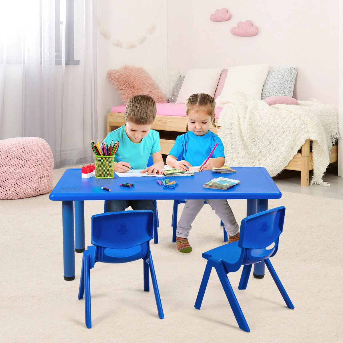 Kids Plastic Rectangular Play Table, Blue - Image 4