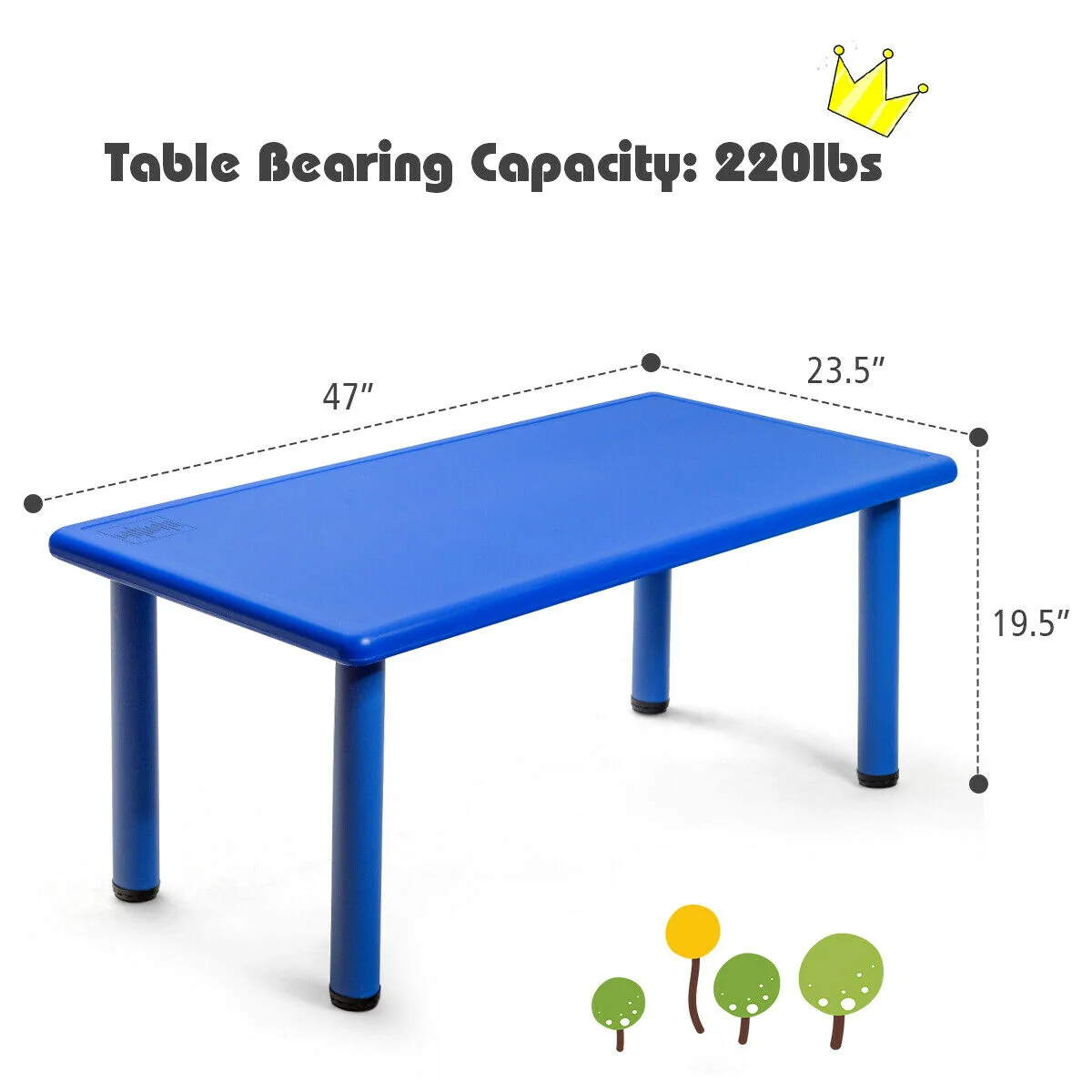 Kids Plastic Rectangular Play Table, Blue - Image 7