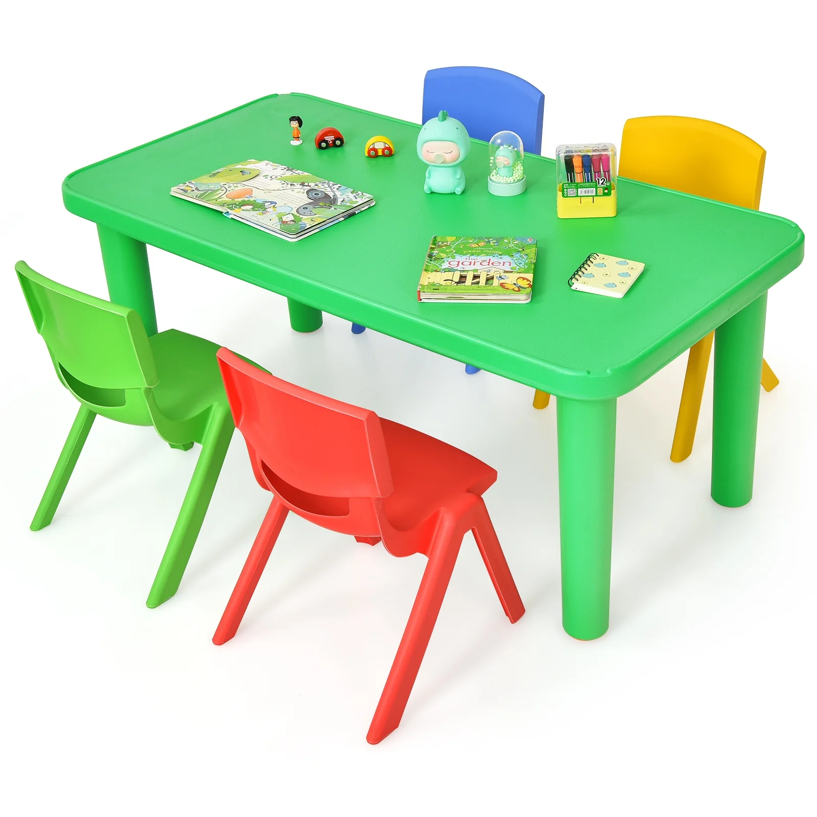 Kids Plastic Table And 4 Chairs Set, Multicolor - Image 10
