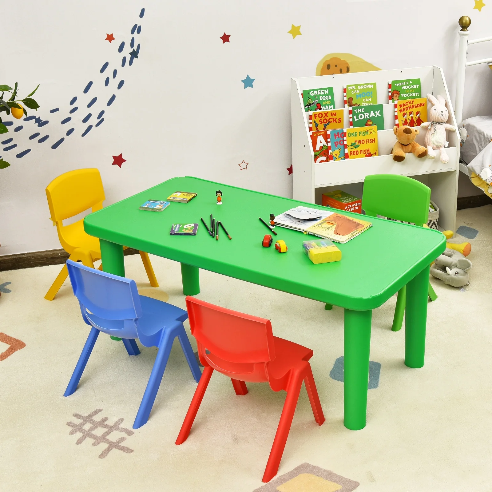 Kids Plastic Table And 4 Chairs Set, Multicolor - Image 2