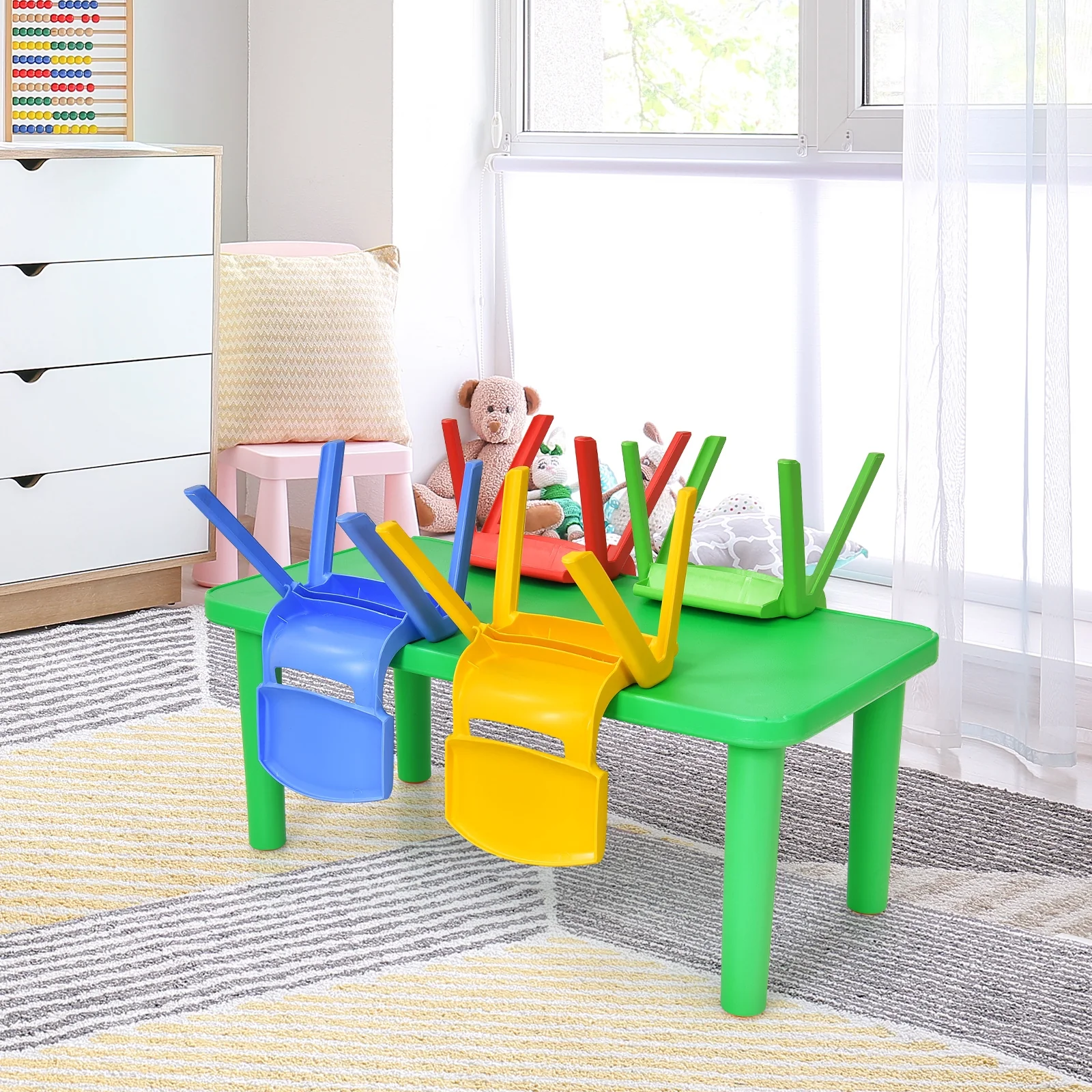 Kids Plastic Table And 4 Chairs Set, Multicolor - Image 8