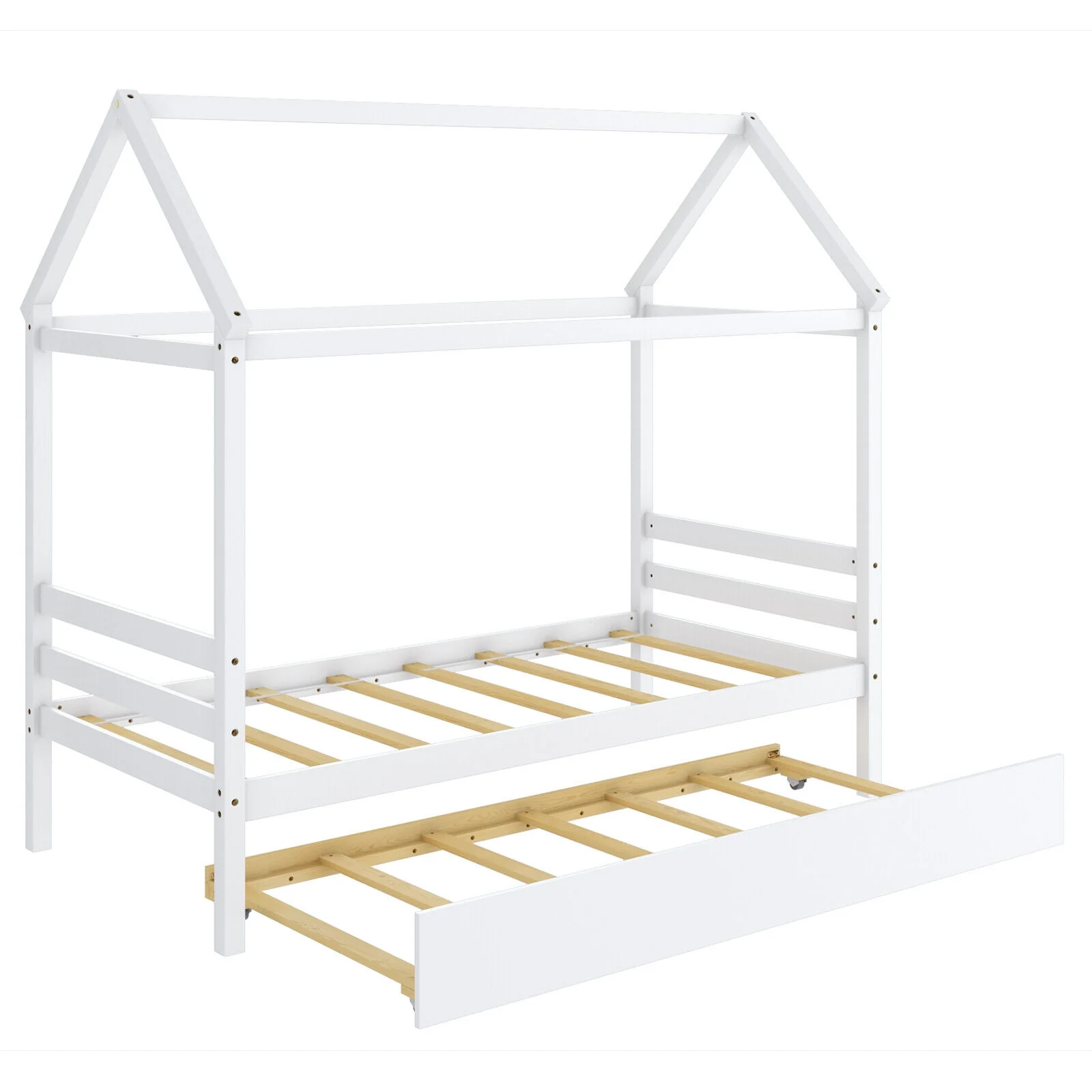 Kids Platform Bed Frame With Roof, White - Image 4
