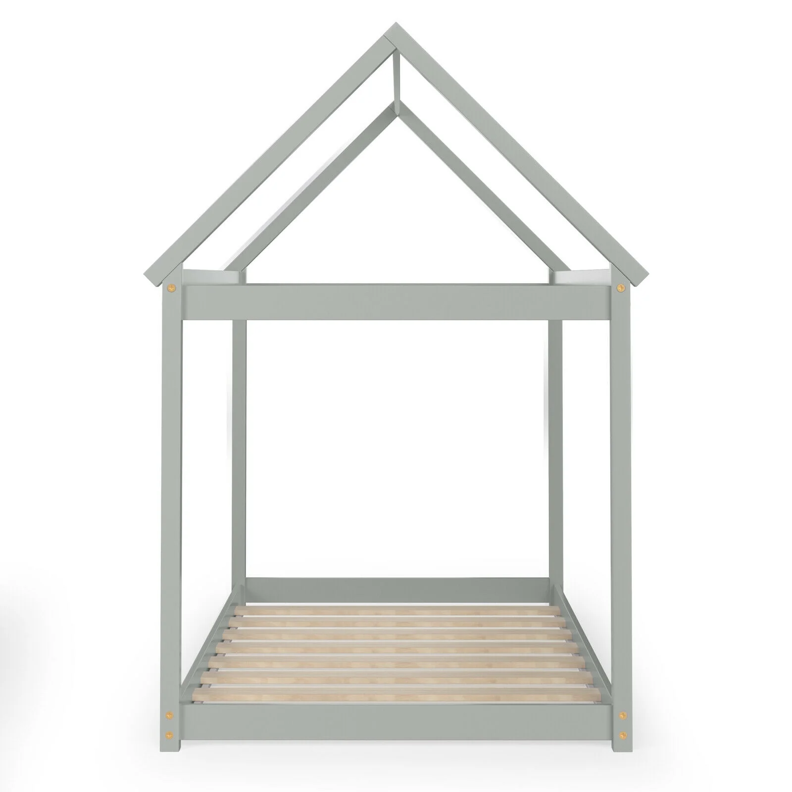 Kids Platform Floor Bed With Roof, Heavy-Duty Slats, Gray - Image 9