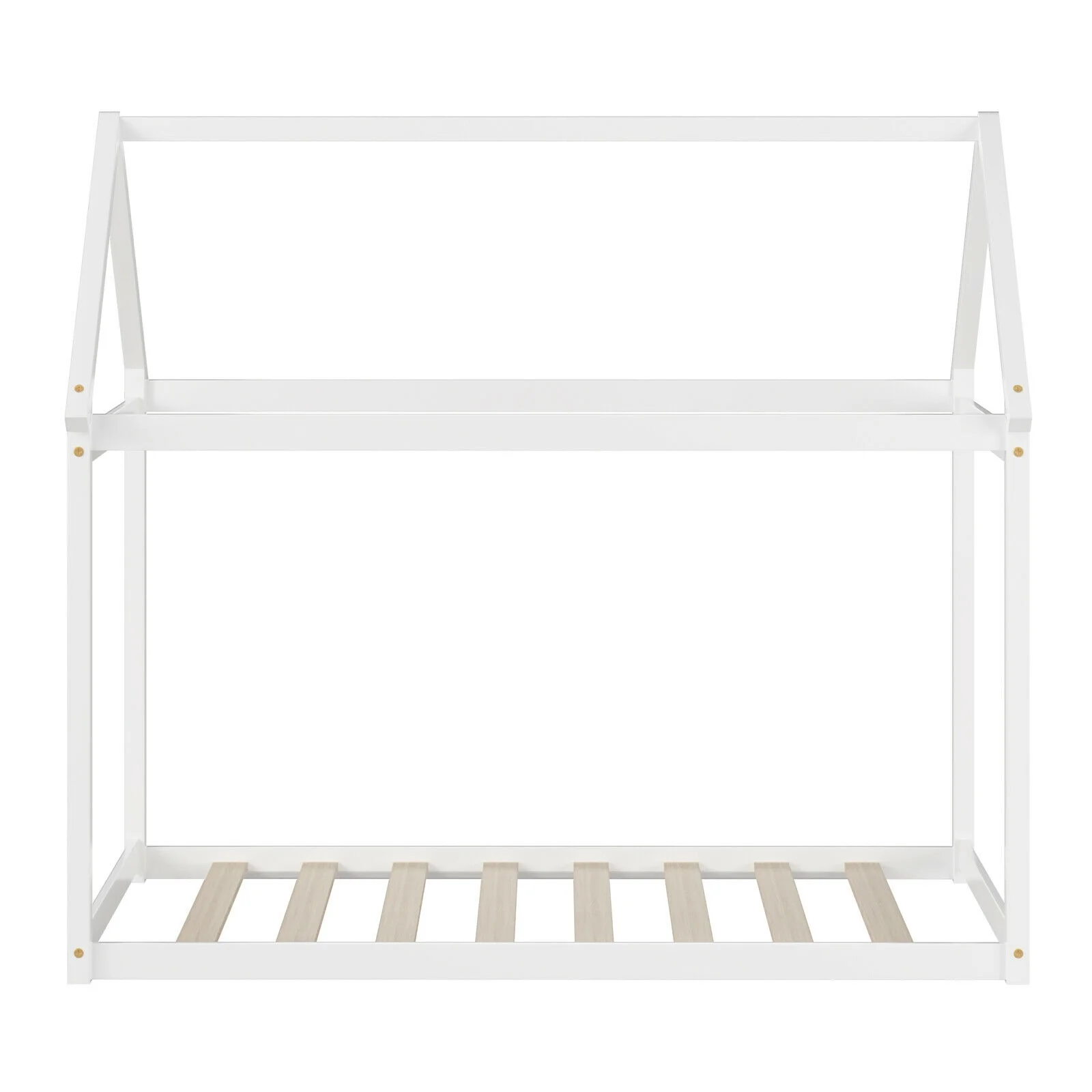 Kids Platform Floor Bed With Roof, Heavy Duty Slats, White - Image 10