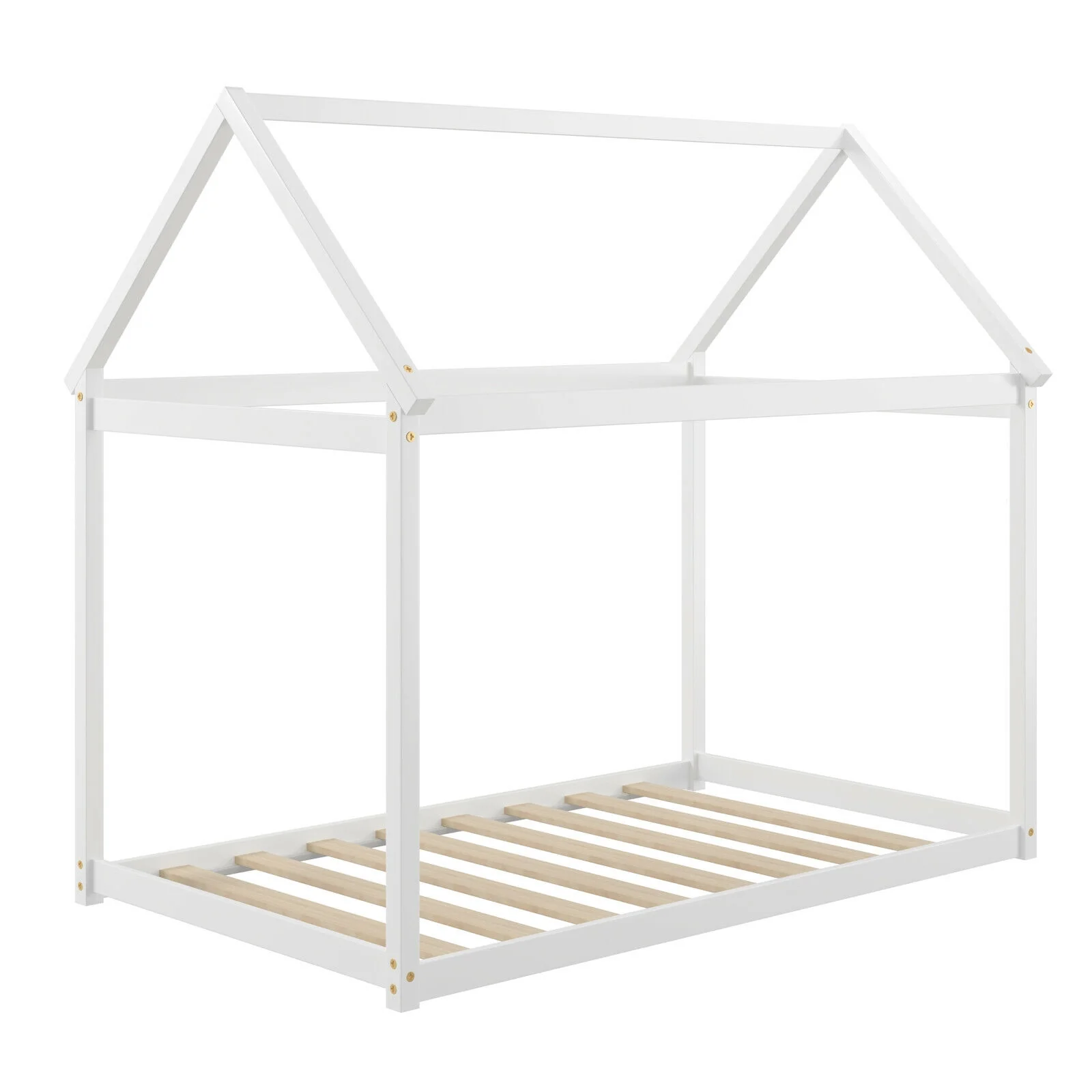 Kids Platform Floor Bed With Roof, Heavy Duty Slats, White - Image 4