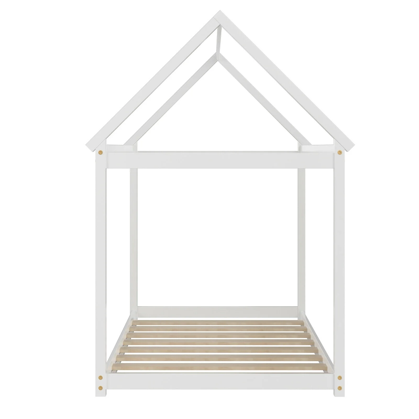 Kids Platform Floor Bed With Roof, Heavy Duty Slats, White - Image 8