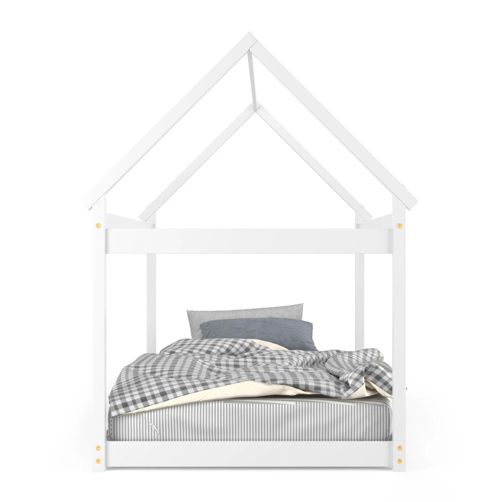 Kids Platform Floor Bed With Roof, Heavy Duty Slats, White - Image 9