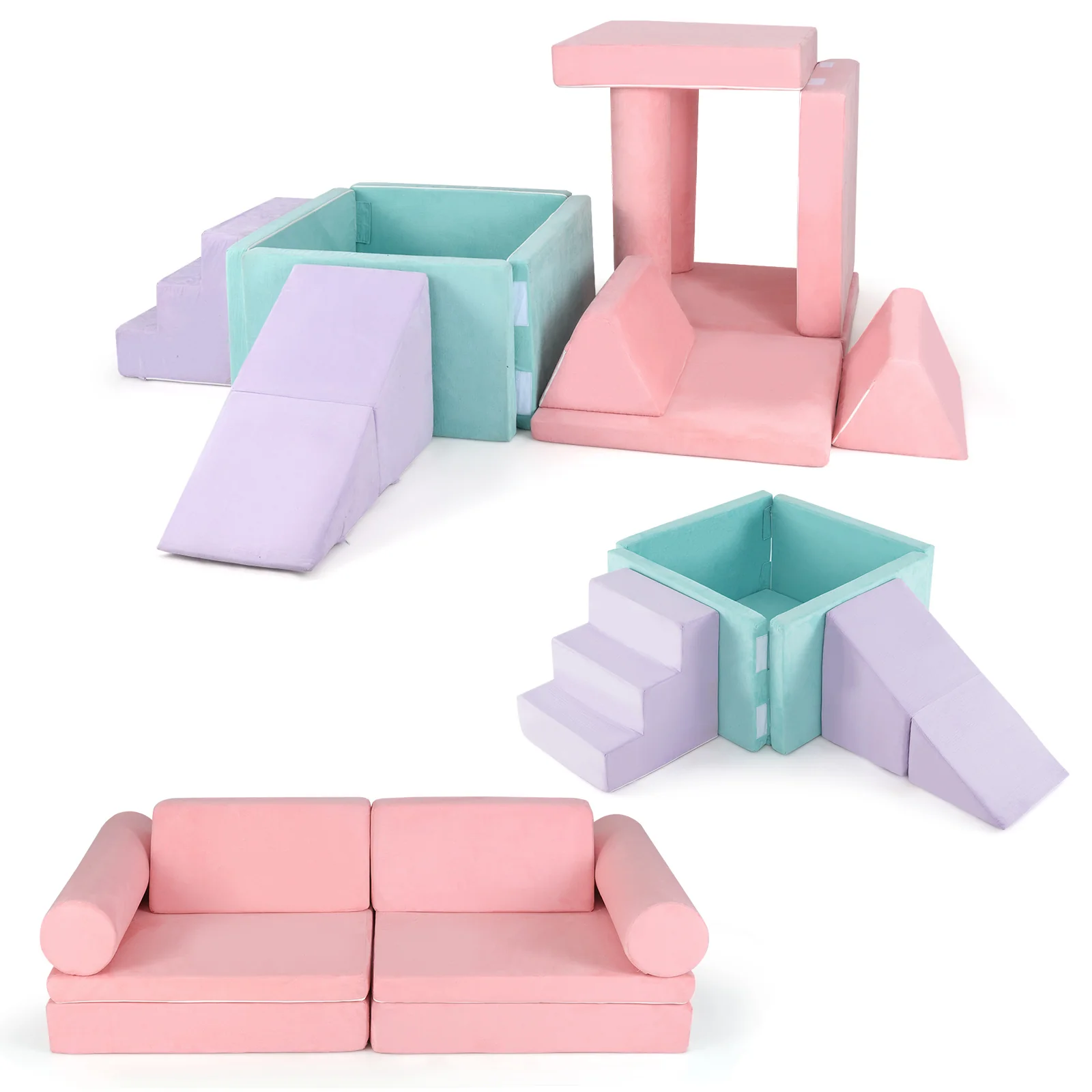 Kids Play Couch Foam Building Fort Set, 8 Pieces, Pink - Image 5