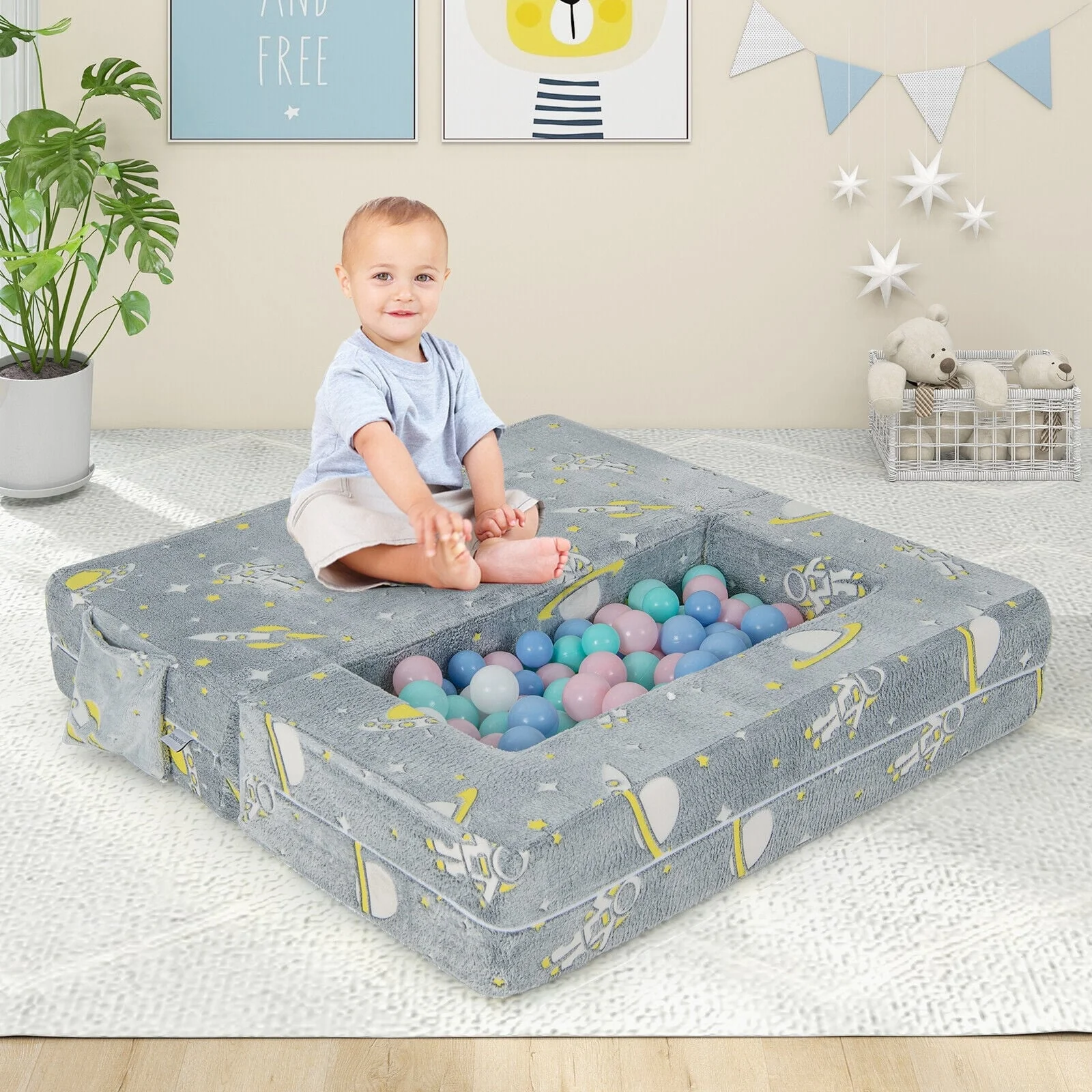Kids Play Sofa With Ottoman, Removable Cover, Gray - Image 2