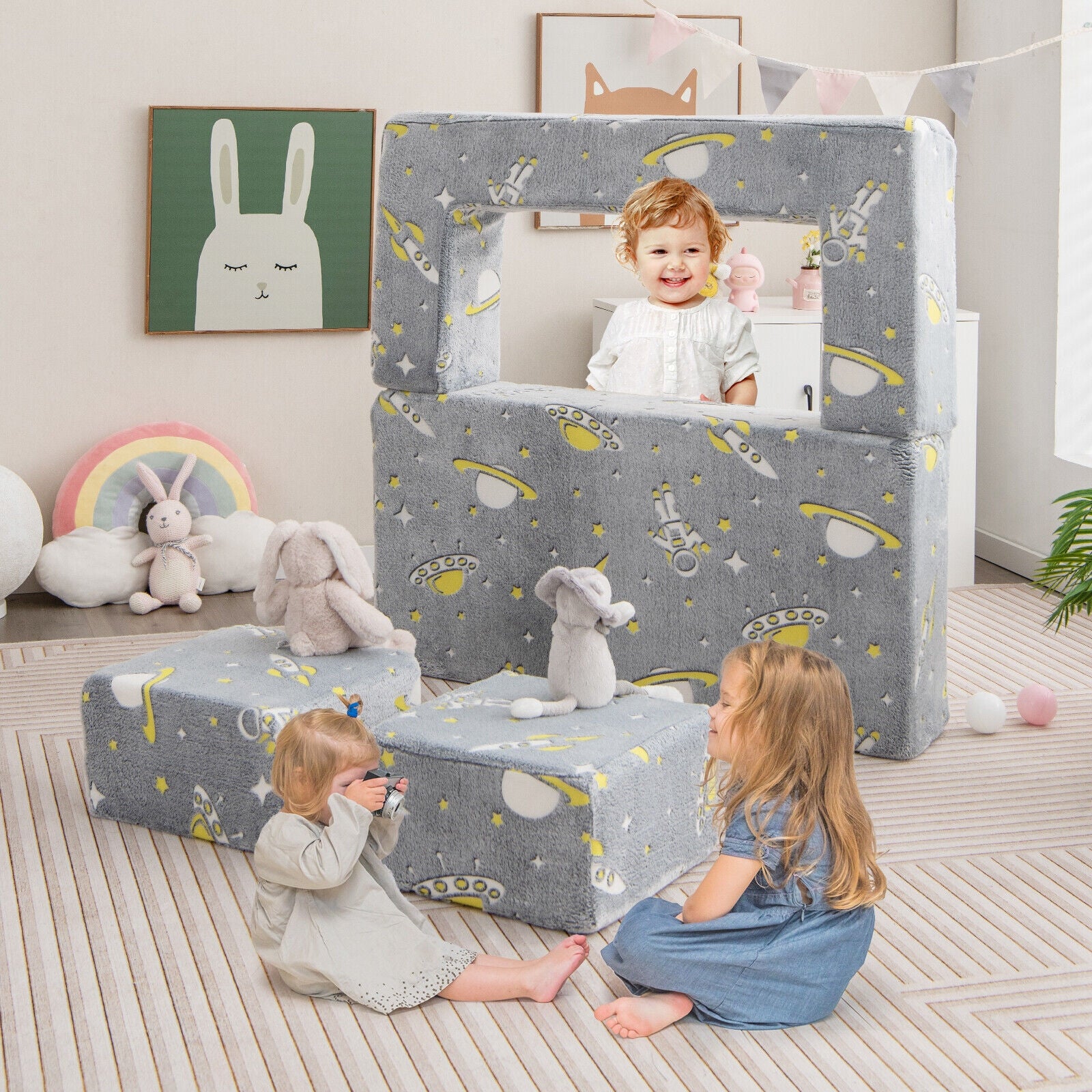 Kids Play Sofa With Ottoman, Removable Cover, Gray - Image 3
