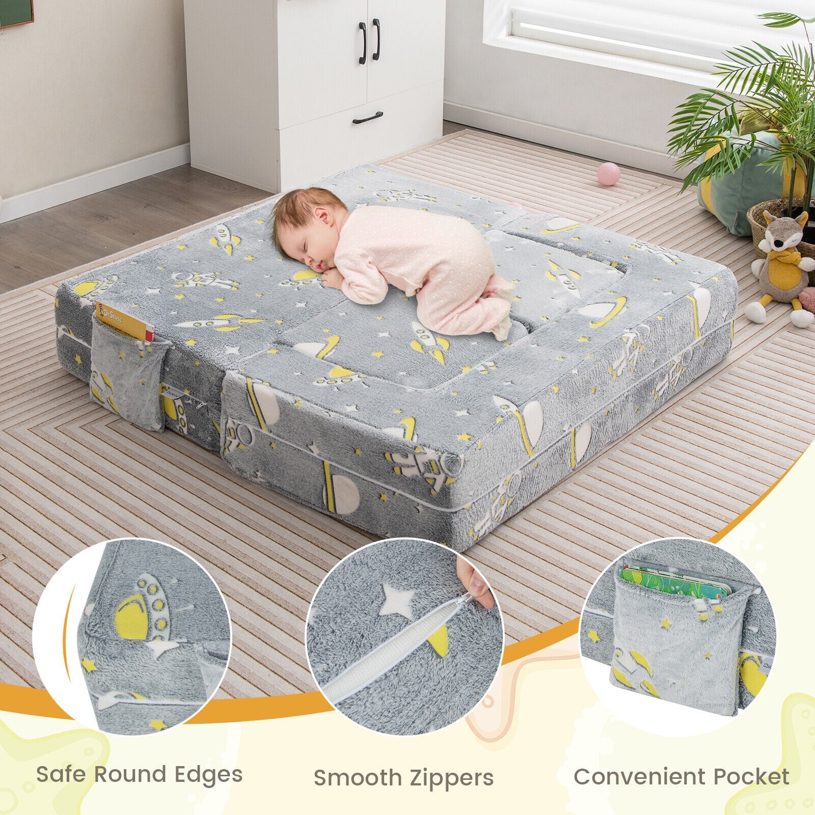 Kids Play Sofa With Ottoman, Removable Cover, Gray - Image 8