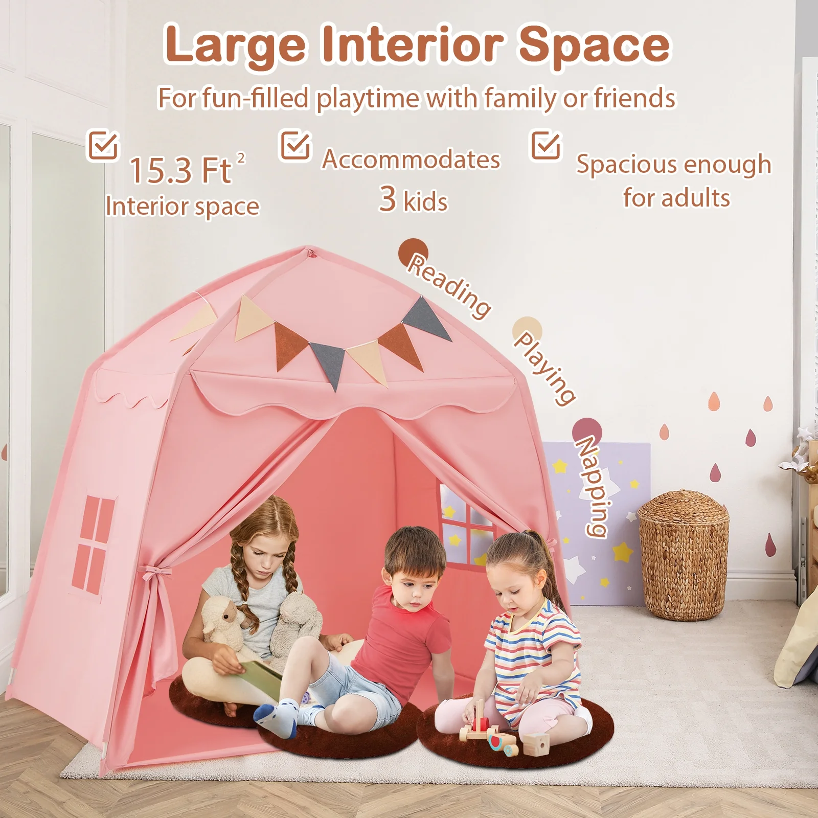 Kids Play Tent Bed Tent, Extra Large, Pink - Image 3
