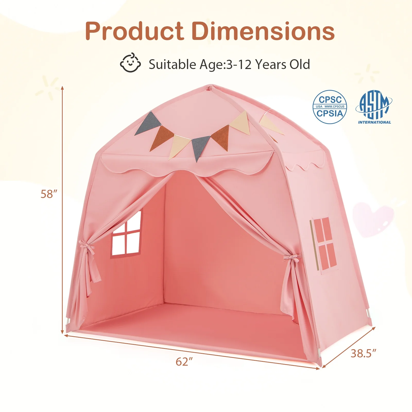 Kids Play Tent Bed Tent, Extra Large, Pink - Image 5
