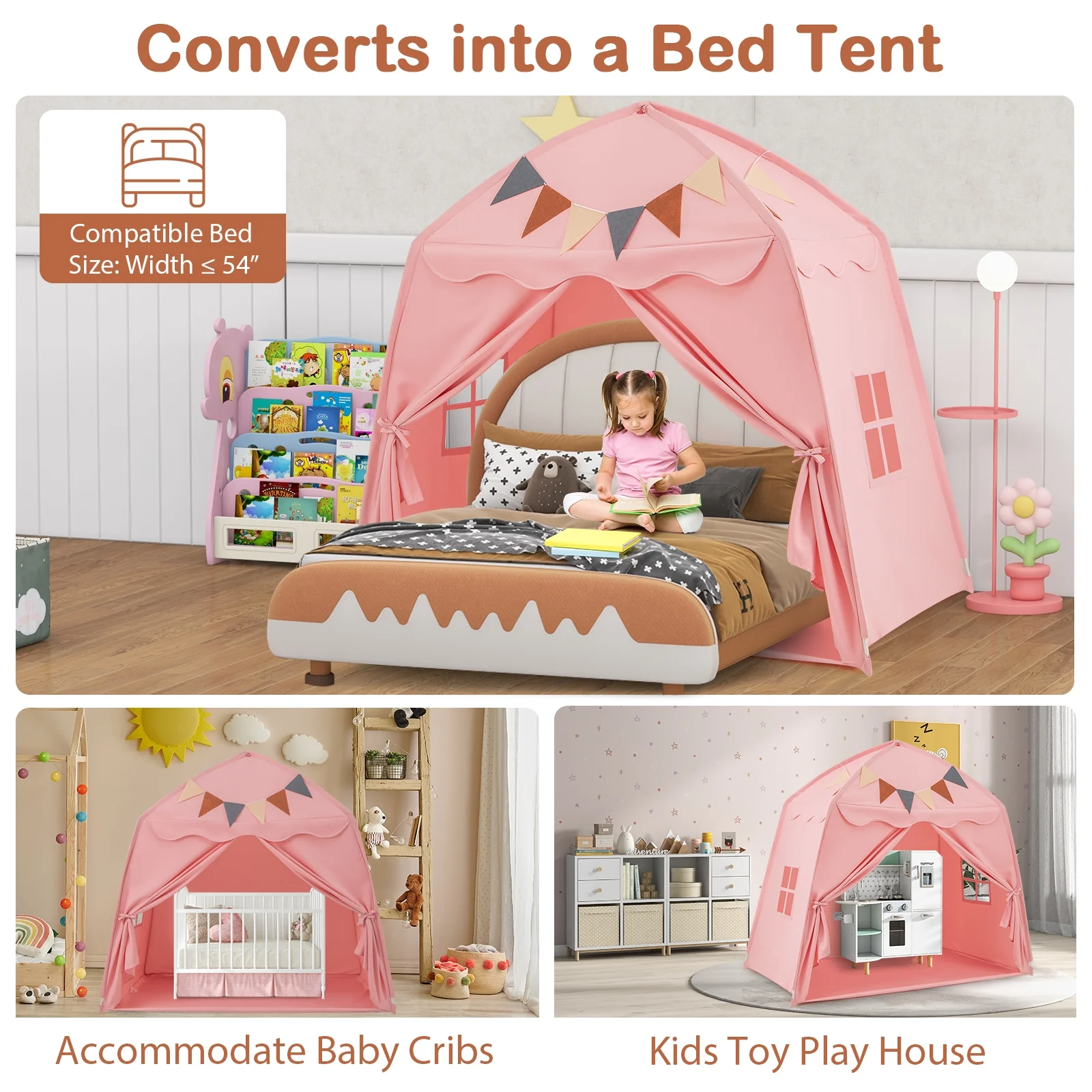 Kids Play Tent Bed Tent, Extra Large, Pink - Image 8