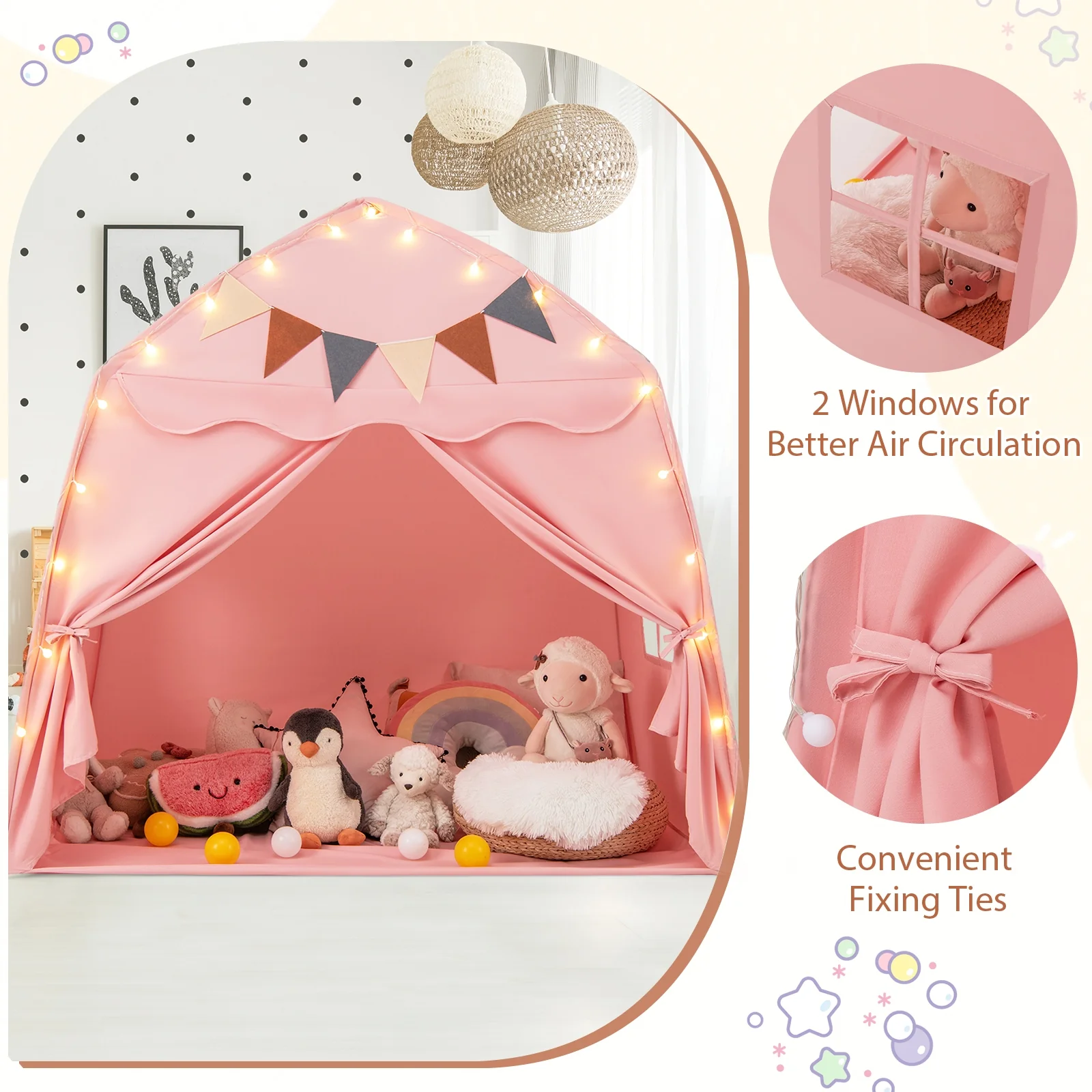 Kids Play Tent Bed Tent, Extra Large, Pink - Image 9