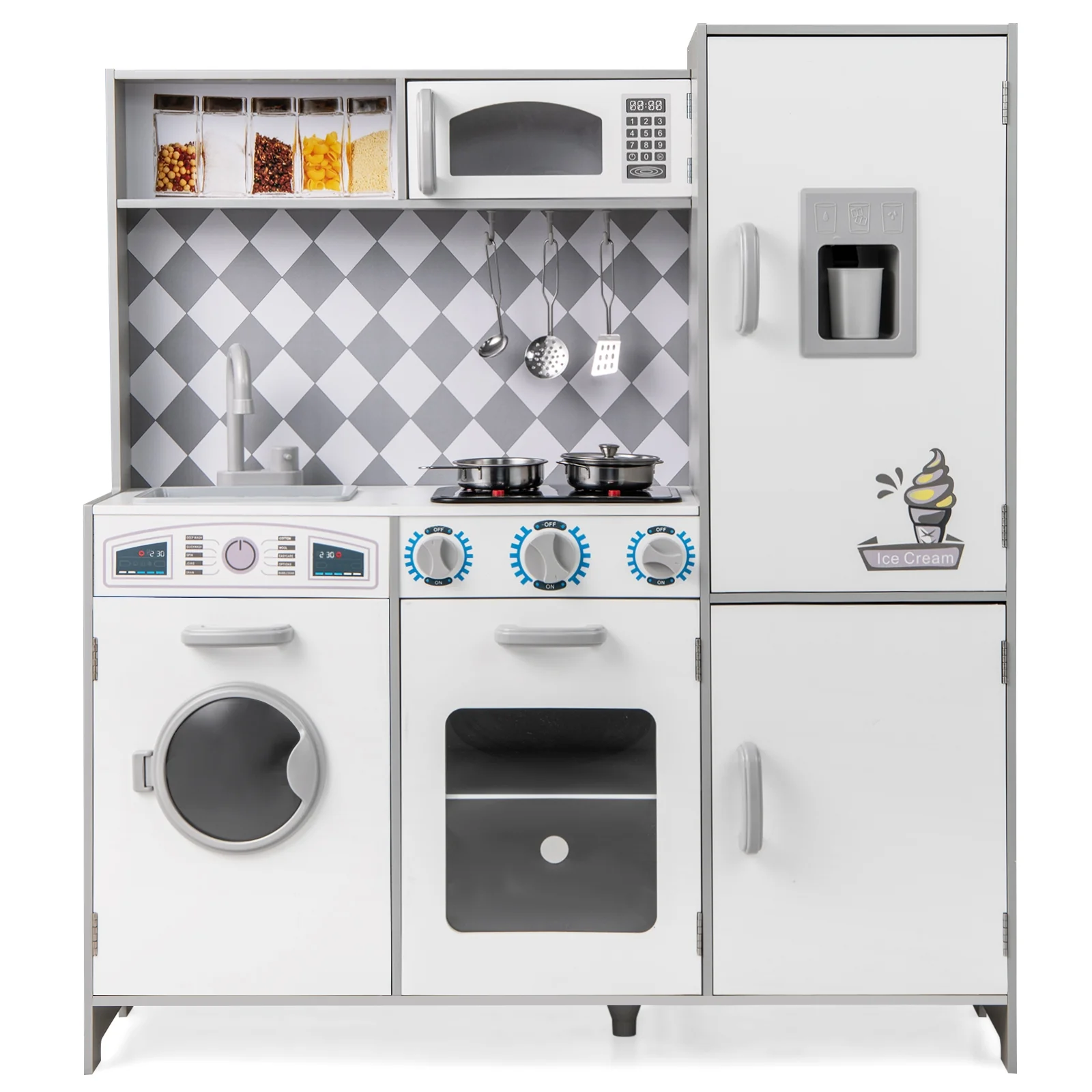 Kids Pretend Play Kitchen, Real Sounds And Lights, White - Image 4