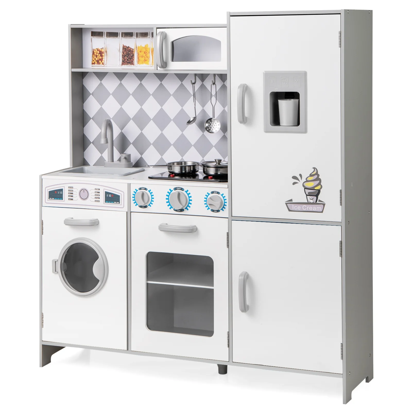 Kids Pretend Play Kitchen, Real Sounds And Lights, White - Image 5