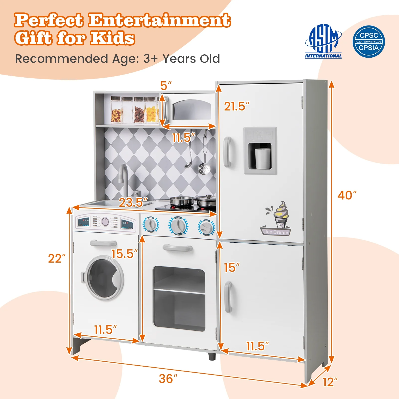 Kids Pretend Play Kitchen, Real Sounds And Lights, White - Image 6