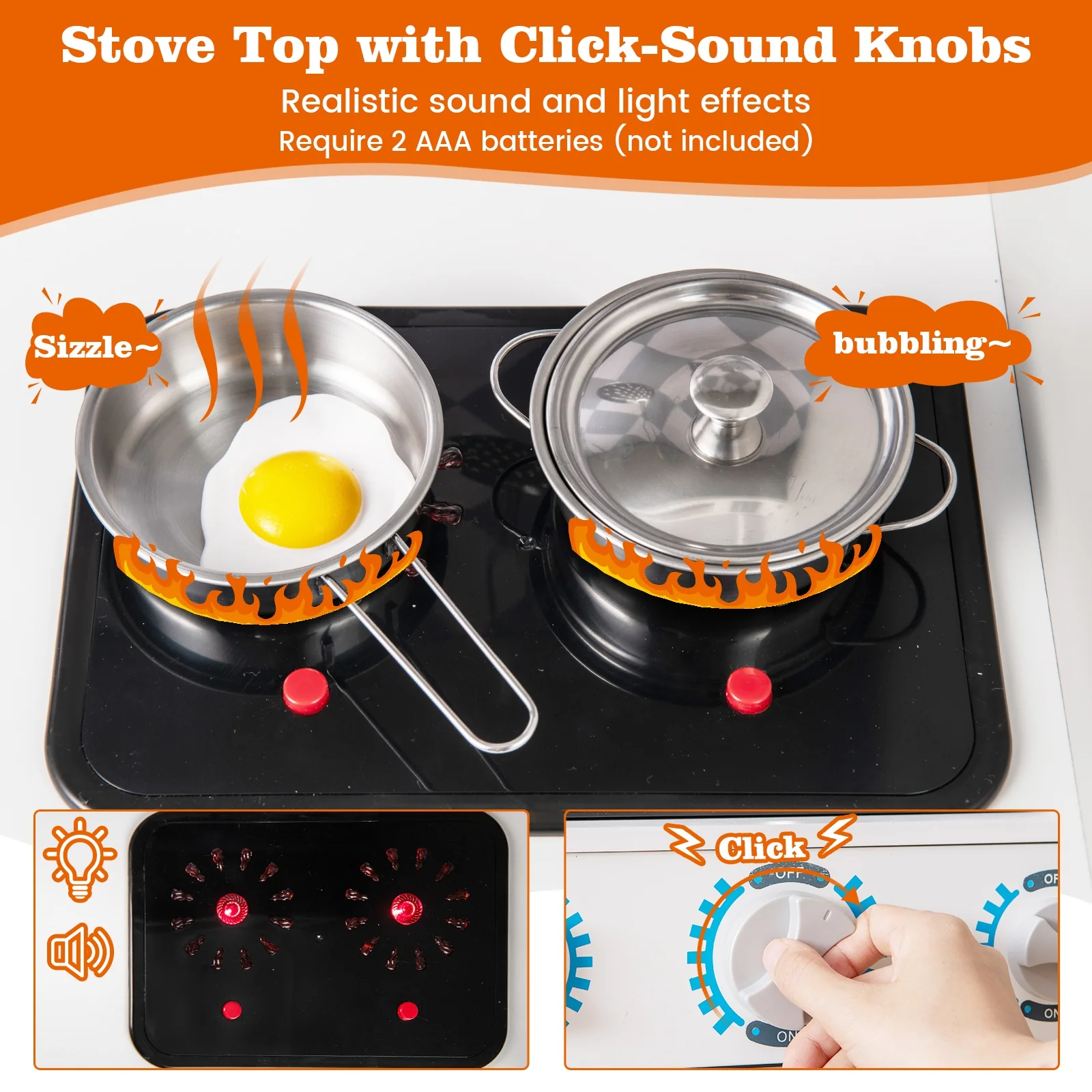 Kids Pretend Play Kitchen, Real Sounds And Lights, White - Image 7