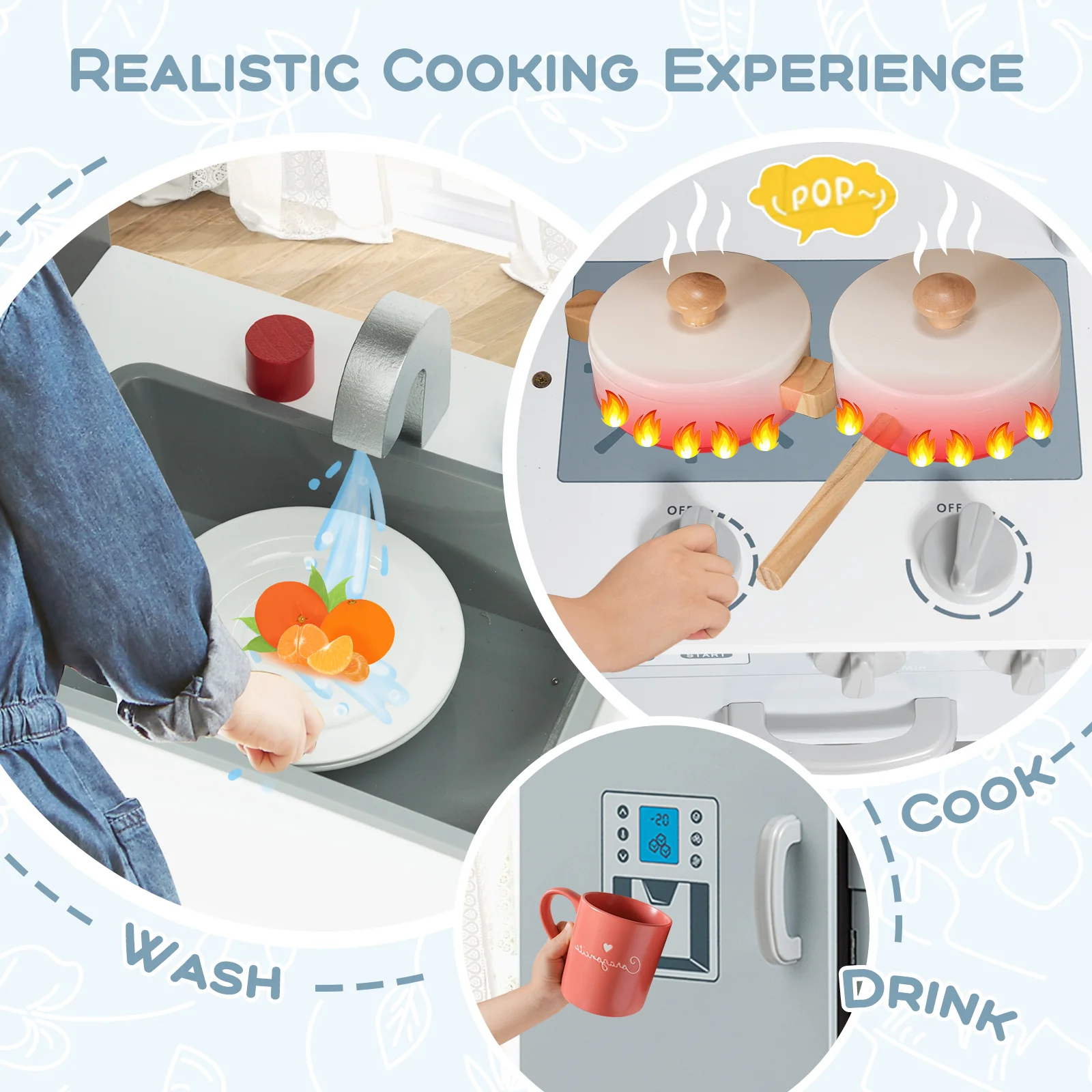 Kids Pretend Play Kitchen Set, Gray - Image 7
