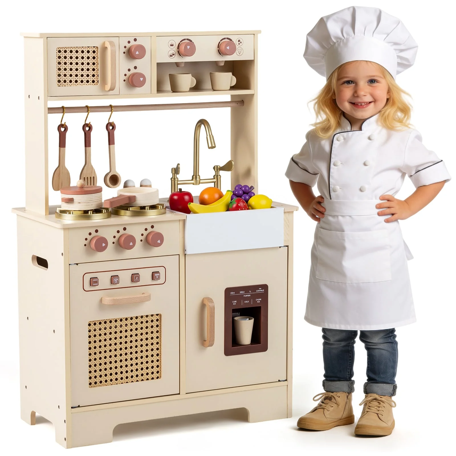Kids Pretend Play Kitchen With Lights, Sounds, Yellow - Image 4