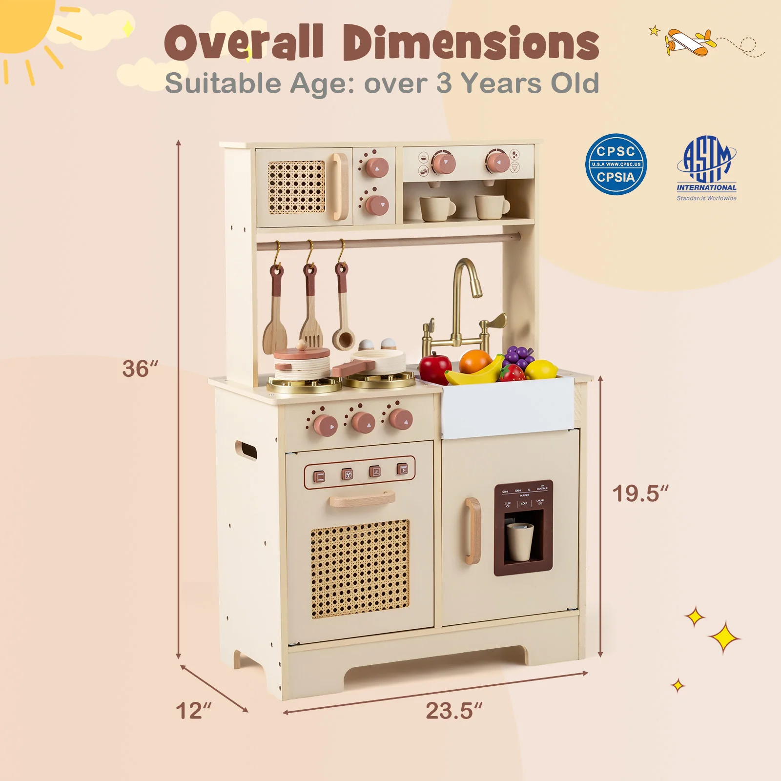 Kids Pretend Play Kitchen With Lights, Sounds, Yellow - Image 5