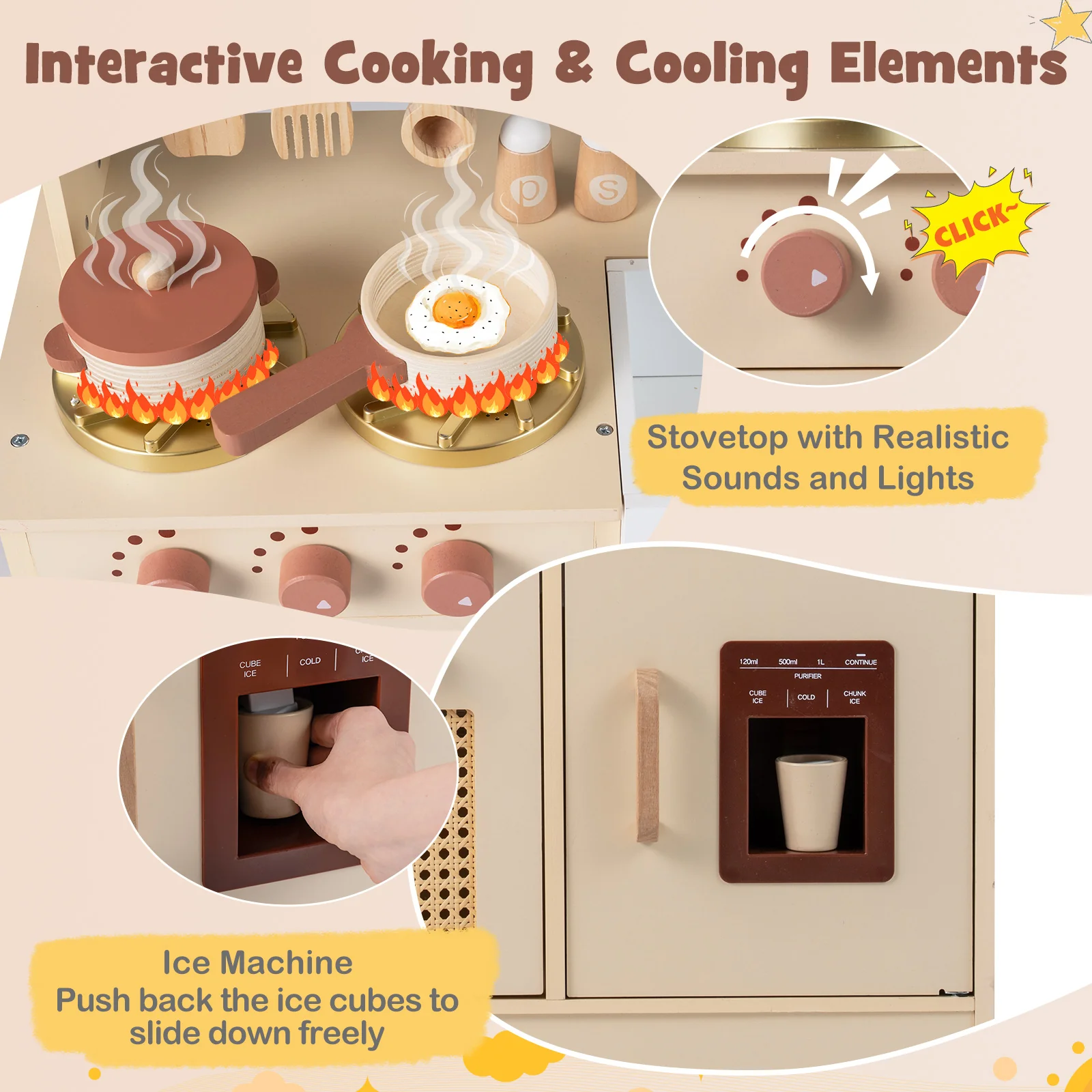 Kids Pretend Play Kitchen With Lights, Sounds, Yellow - Image 9