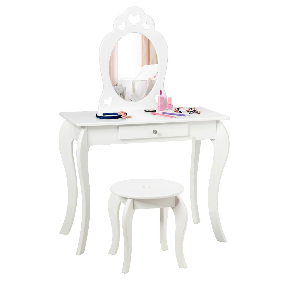 Kids Princess Makeup Dressing Play Table Set, White - Image 10