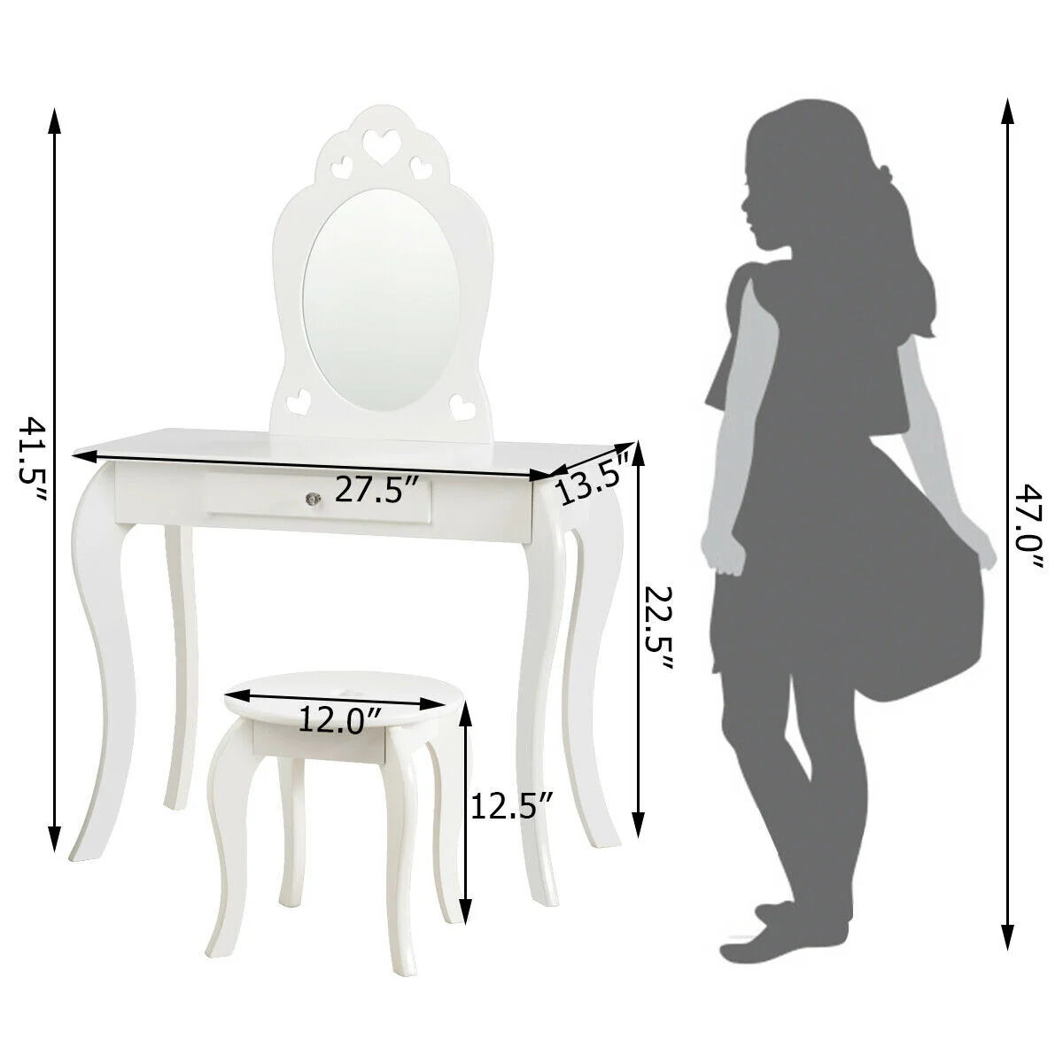 Kids Princess Makeup Dressing Play Table Set, White - Image 5
