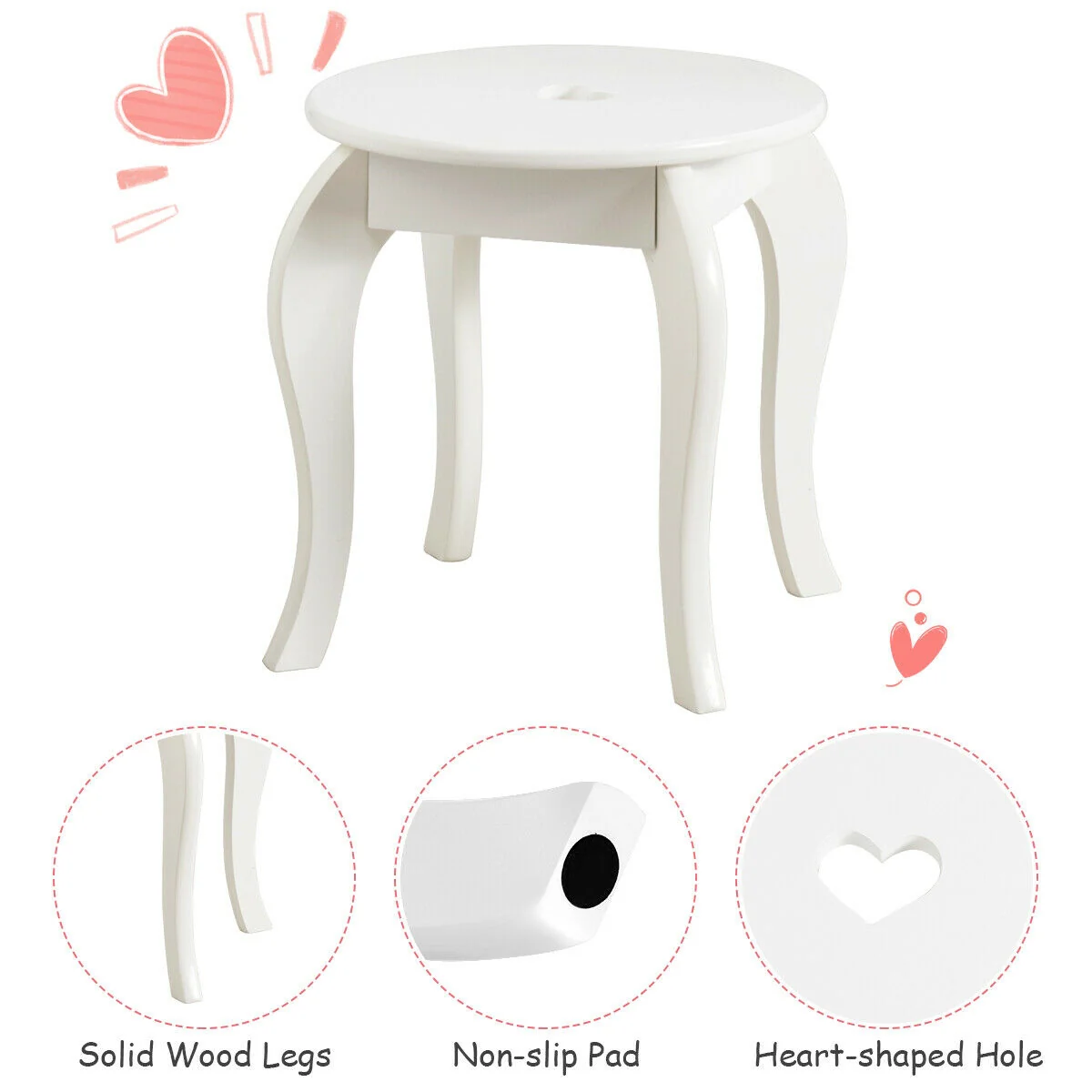 Kids Princess Makeup Dressing Play Table Set, White - Image 6